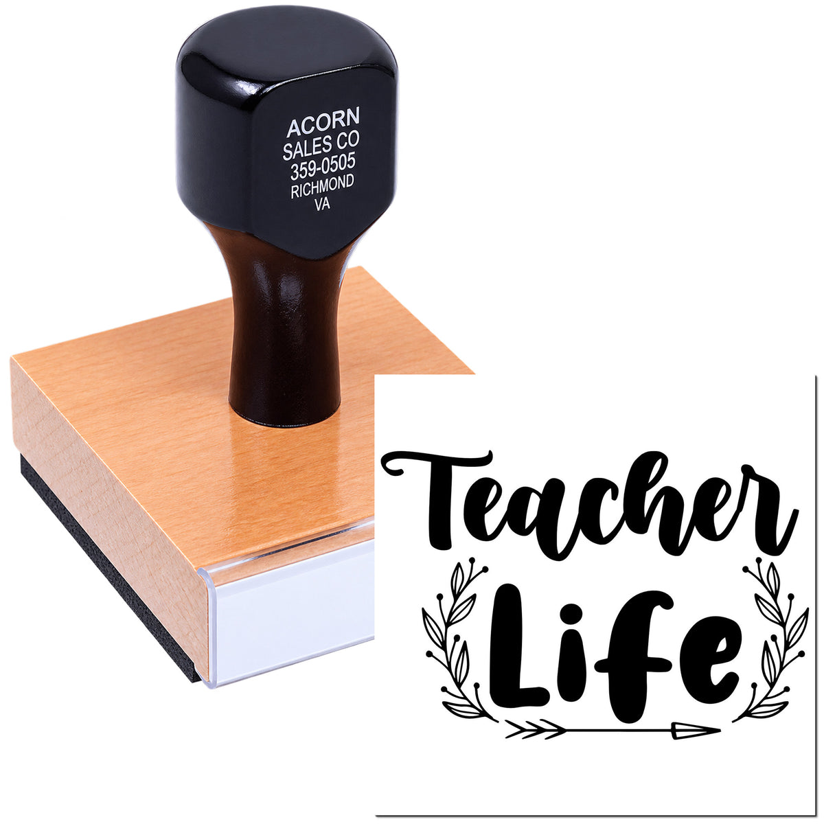Teacher Life rubber stamp on wood block for classroom crafts, DIY teacher gifts and personalized stationery.