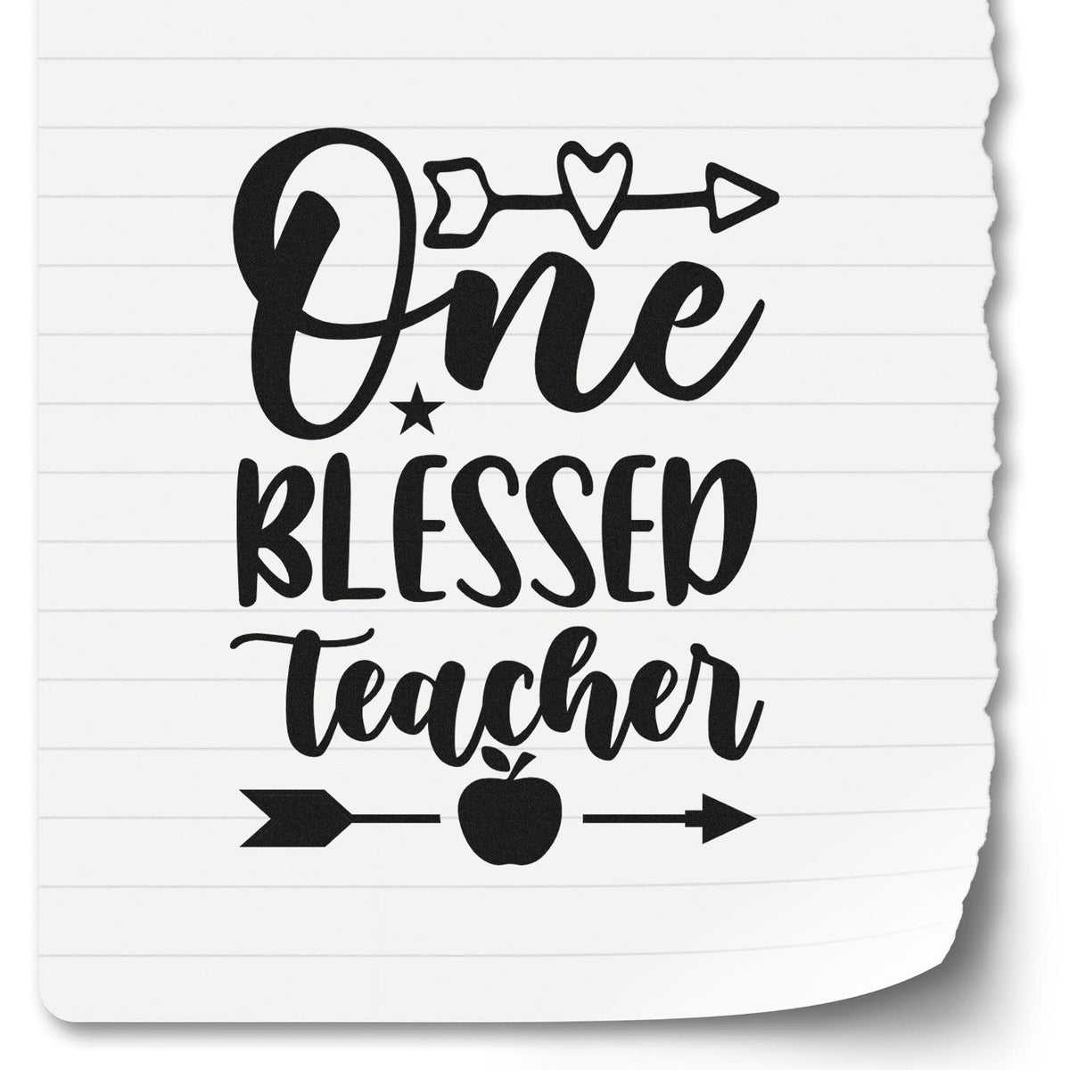 One Blessed Teacher rubber stamp design with arrow and apple, perfect for classroom grading, teacher gifts, and crafts.