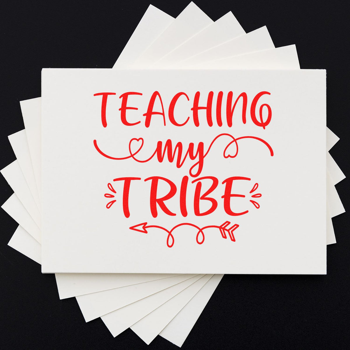 Teaching My Tribe custom rubber stamp design in red for teacher gifts, classroom crafts, and personalized stationery.