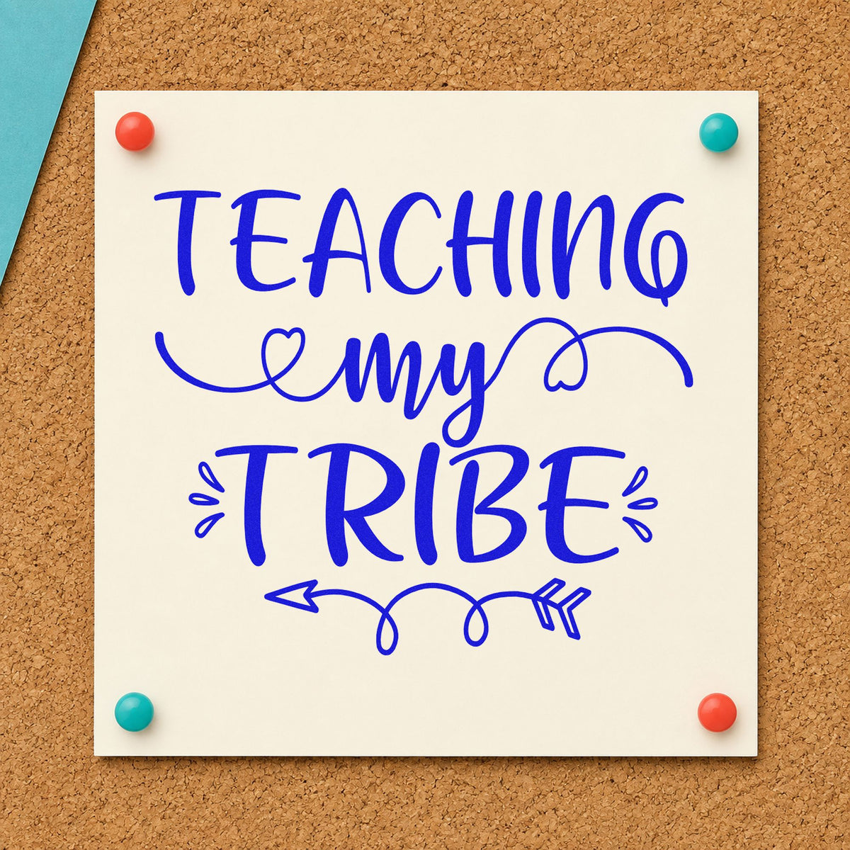 Teaching My Tribe Flourishes craft stamp in blue ink on cardstock, an easy option for striped tie panels.