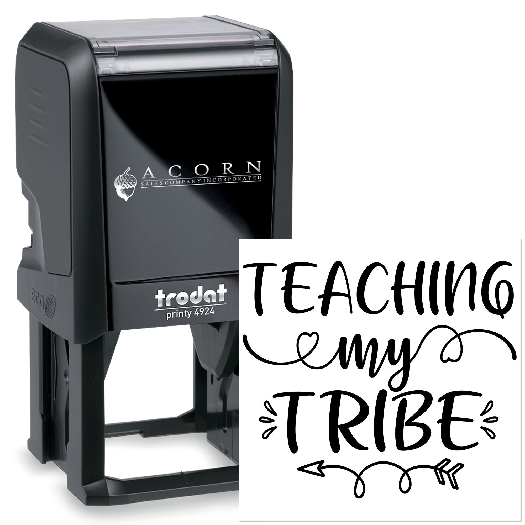 Trodat self-inking rubber stamp with Teaching My Tribe design for teachers, classroom branding, and daily use.