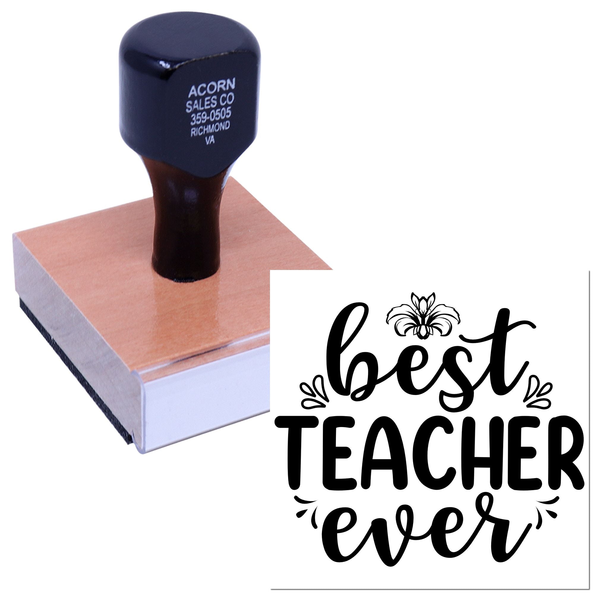 Custom teacher rubber stamp with Best Teacher Ever design for classroom rewards, grading, and teacher appreciation.