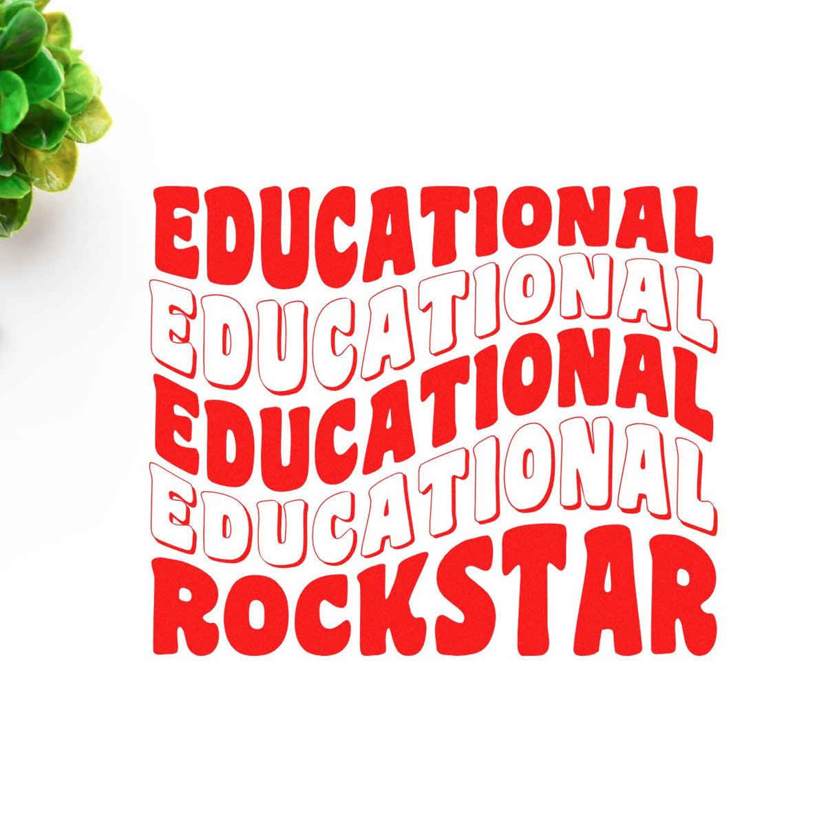 Educational Rockstar rubber stamp design with bold red stacked text for teachers, classrooms, and student rewards.