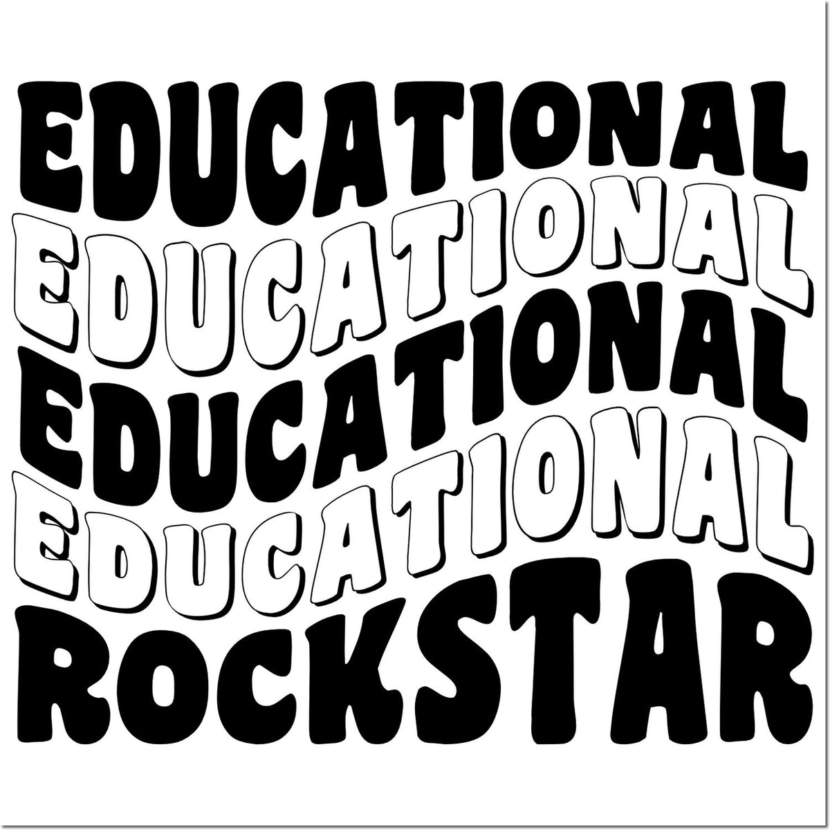 Educational Rockstar rubber stamp design with bold black-and-white lettering for teacher awards, classroom crafts, and custom stamping.