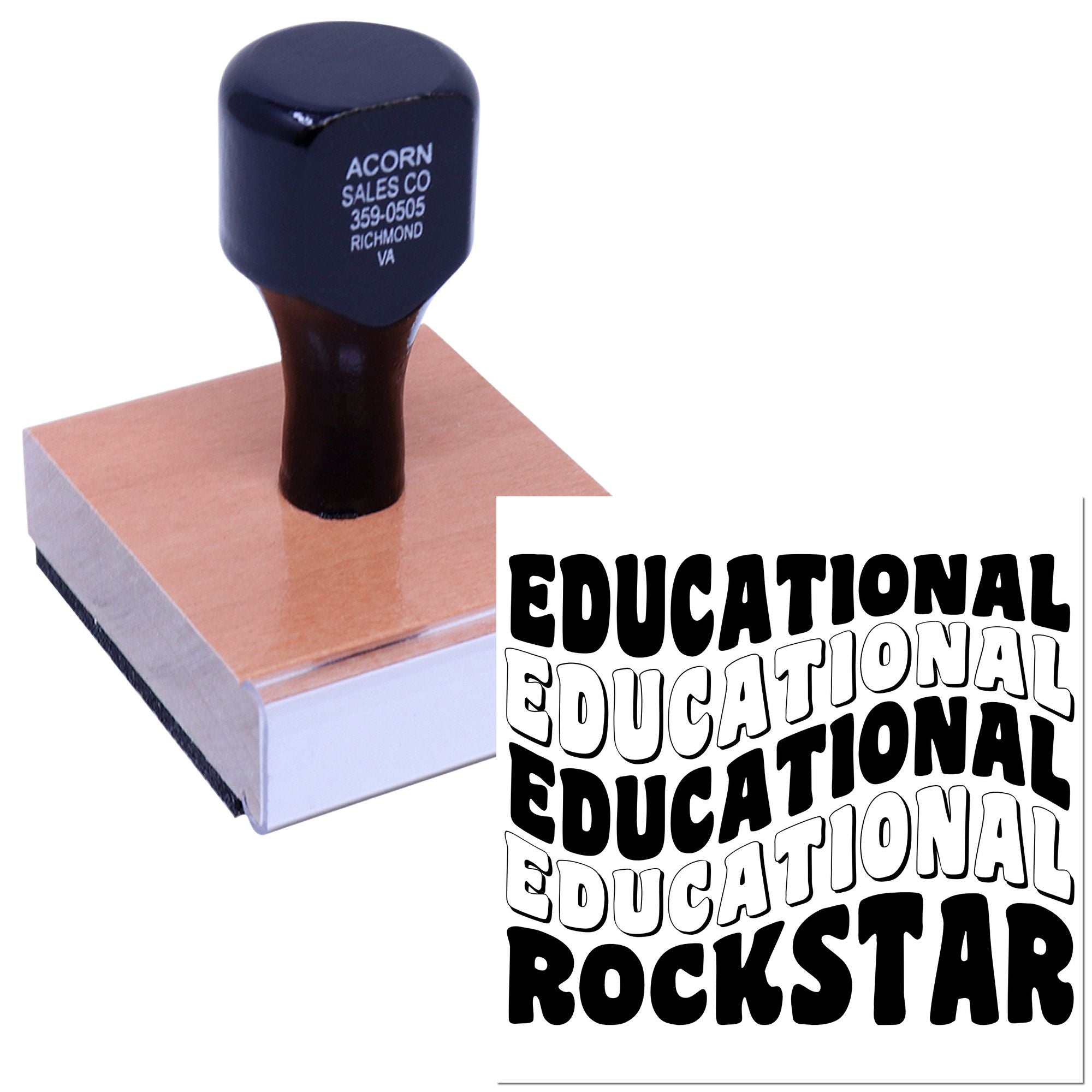 Custom educational rubber stamp with Rockstar design, ideal for teachers, classroom rewards, and motivational grading.