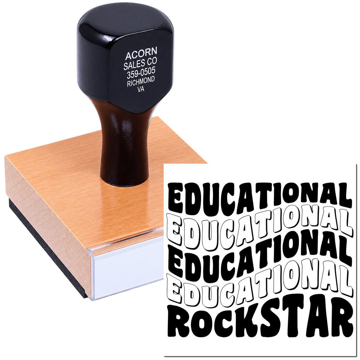 Custom educational rubber stamp with Rockstar design, ideal for teachers, classroom rewards, and motivational grading.