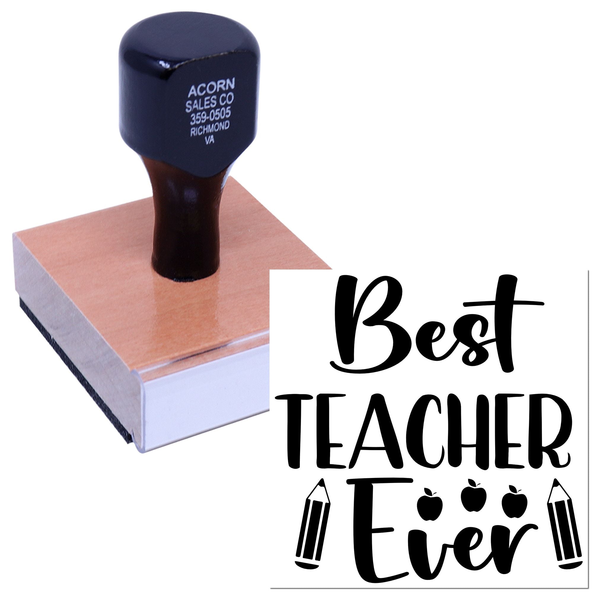 Best Teacher Ever custom rubber stamp with ink pad, ideal for classroom rewards and teacher appreciation gifts.