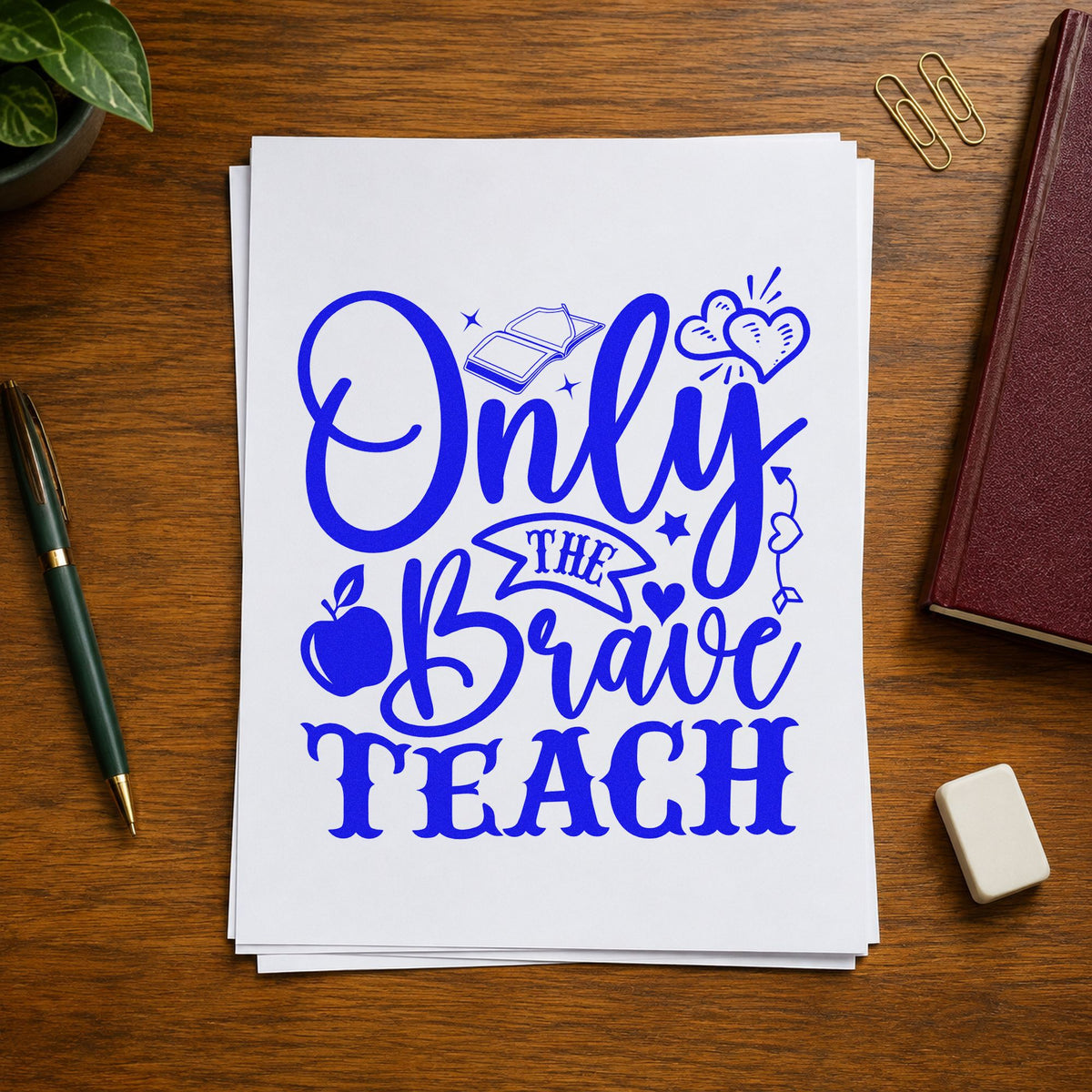 Only The Brave Teach Apple Compact Pre-Inked Stamp – Slim in use 5