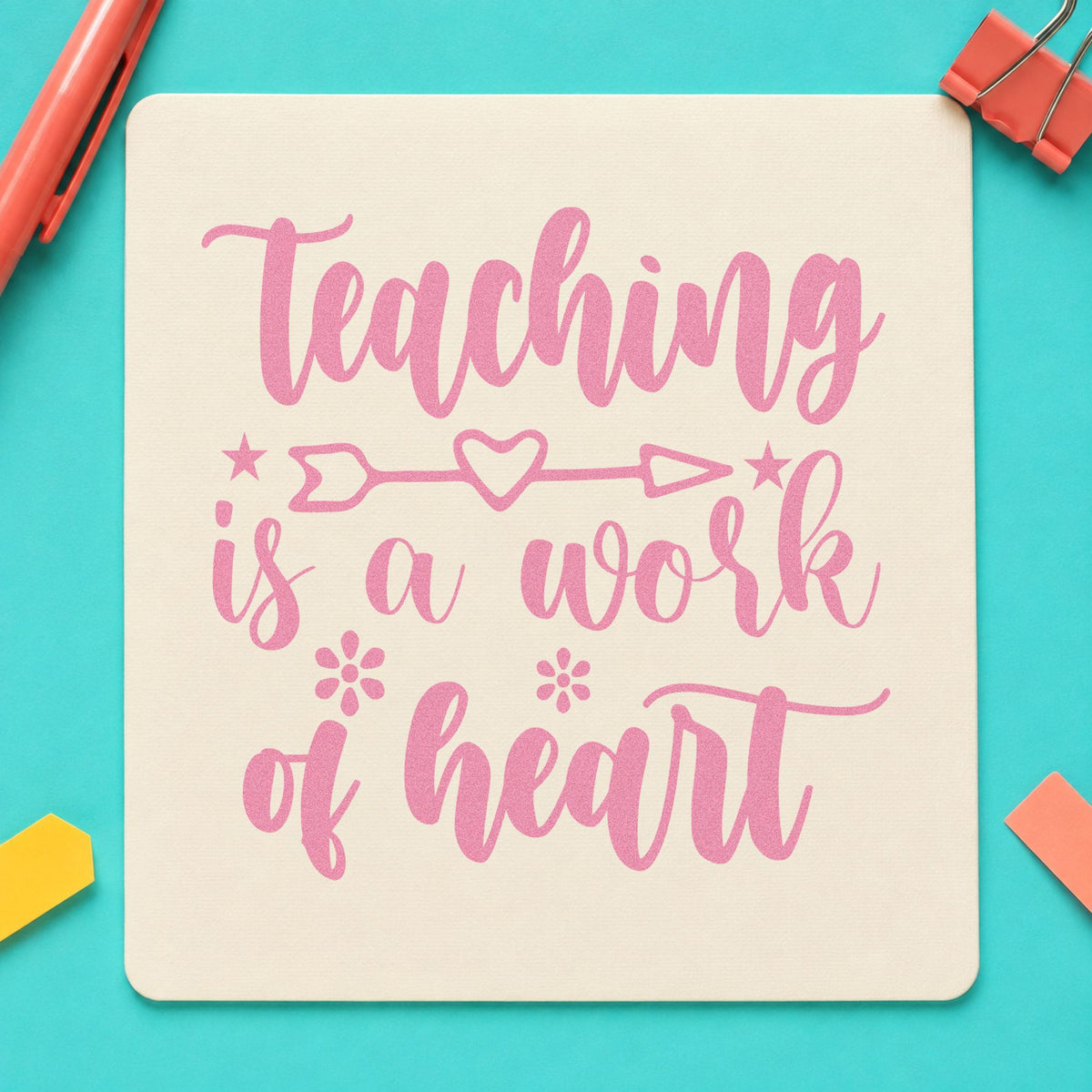 Teaching Work Of Heart Arrow craft stamp in purple ink on cardstock, an easy option for easter basket tags.