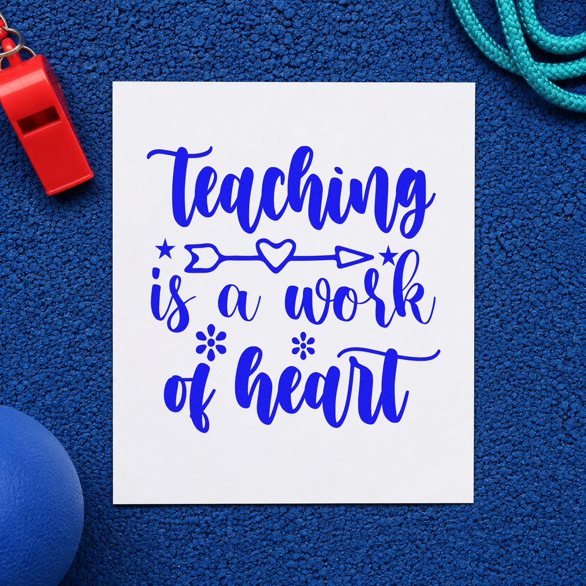 Teaching Work Of Heart Arrow craft stamp imprinted in blue ink on paper, a design suited to seedling bag seals.