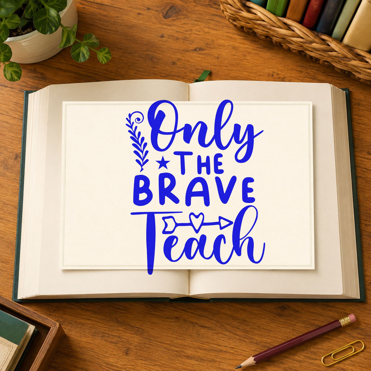 Only The Brave Teach Arrow Rubber Stamp – Duo Hand in use 6