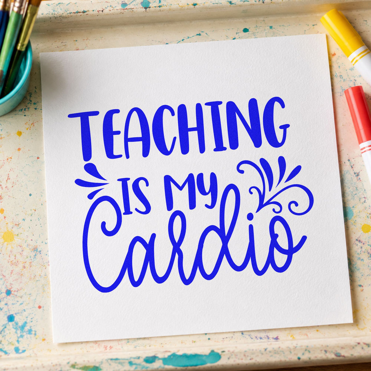 Teaching Is My Cardio Script Lettering Pre-Inked Stamp – Slim in use 6