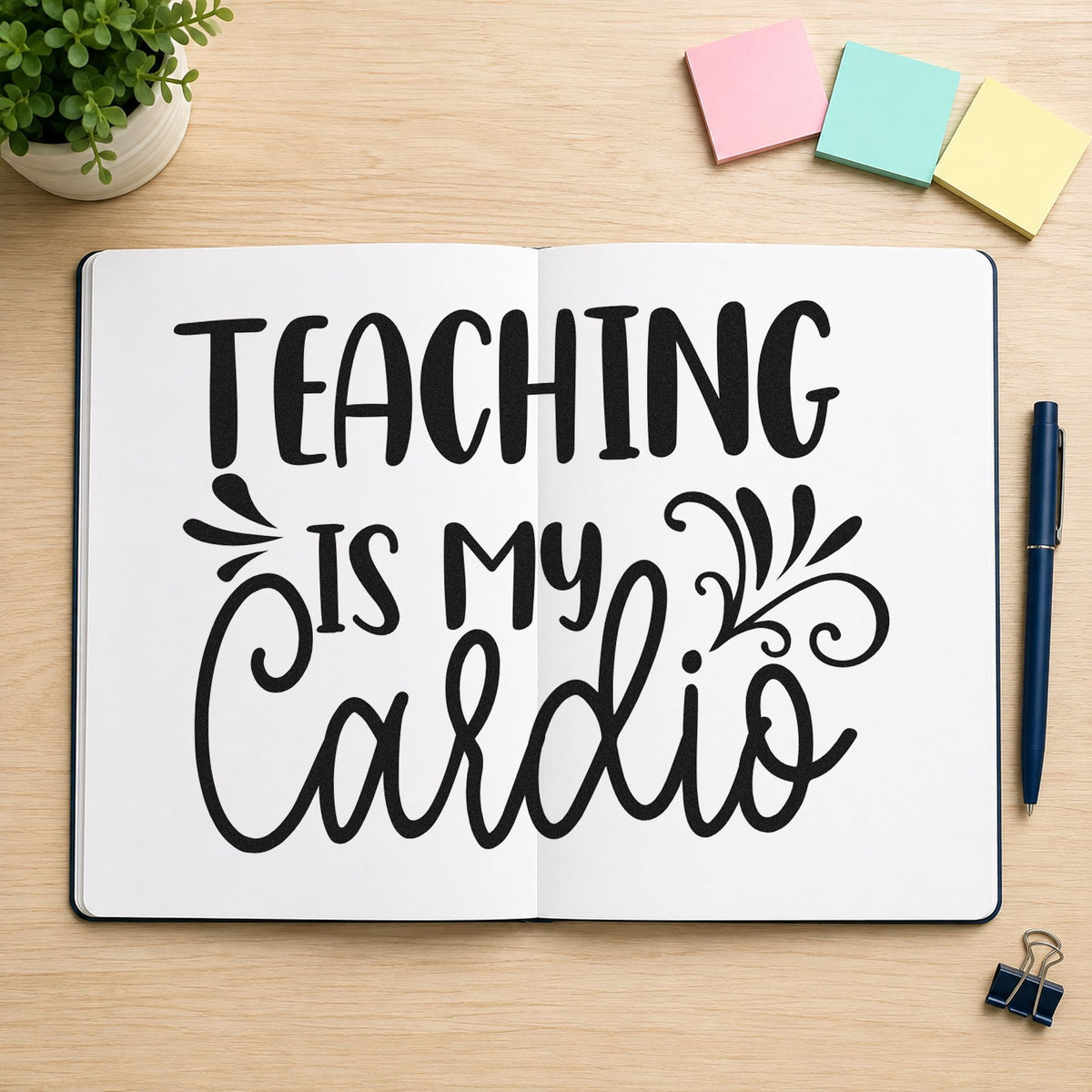Teaching Is My Cardio Script Lettering Pre-Inked Stamp – Slim in use 9