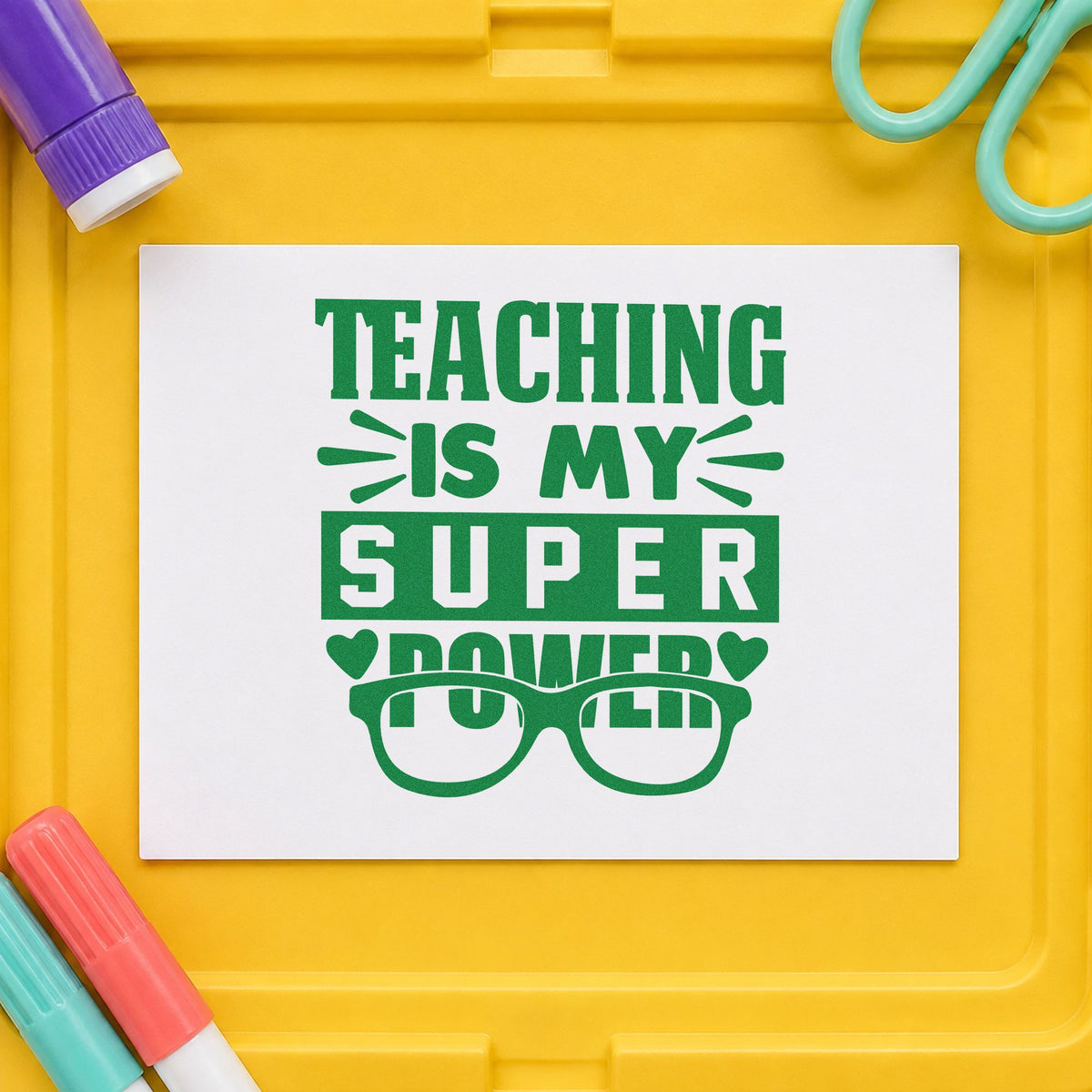 Teaching Super Power Glasses With Hearts PSI Pre-Inked Stamp in use 3