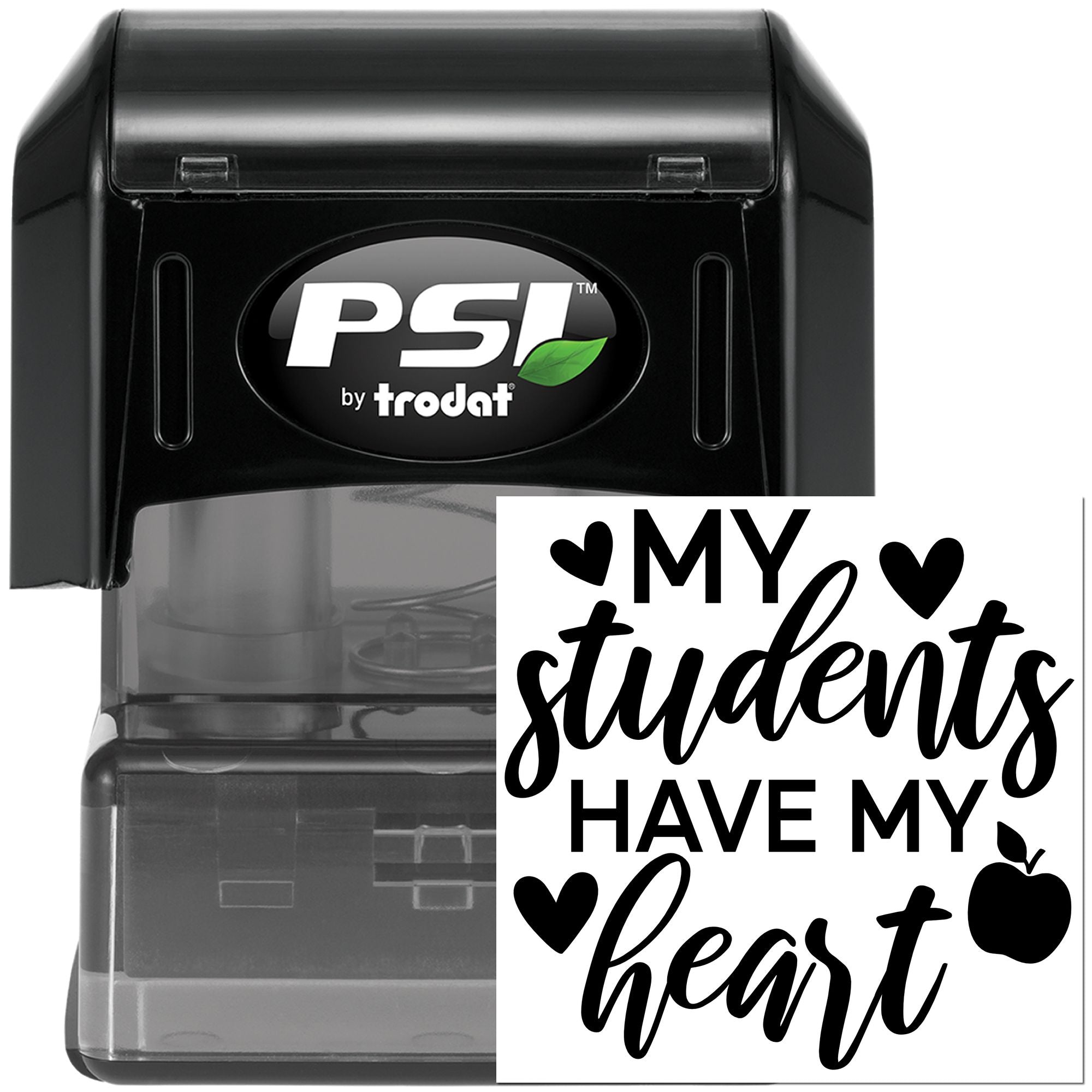 Self-inking Trodat PSI teacher rubber stamp with My students have my heart design for classroom use.