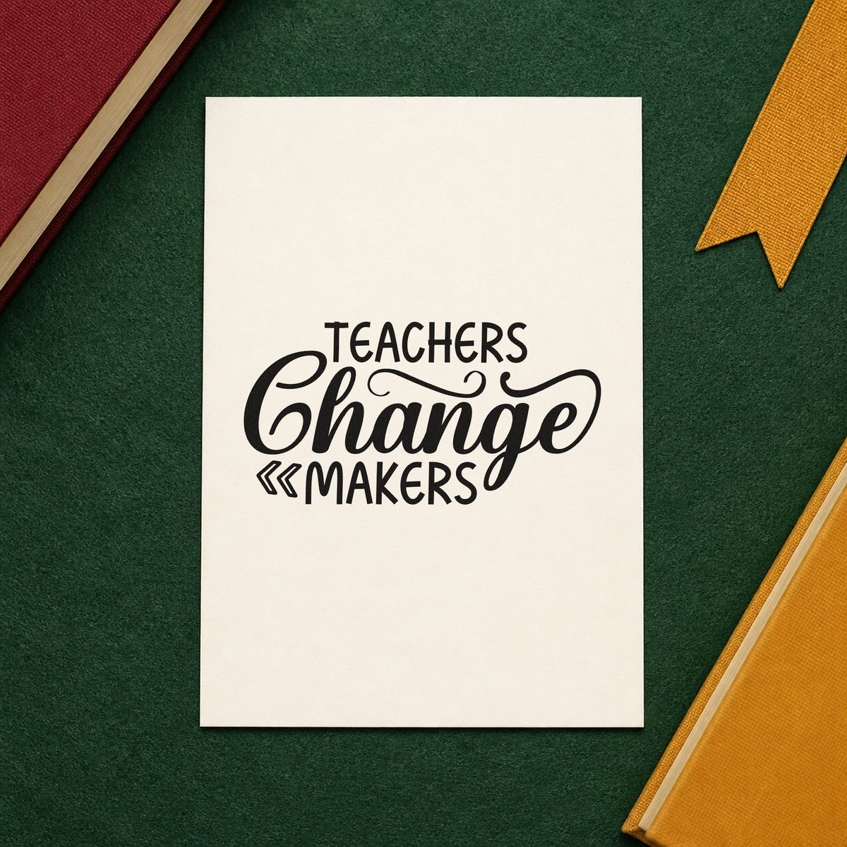 Teachers Change Makers rubber stamp printed in black ink, ready for double chevron cards and similar paper crafts.