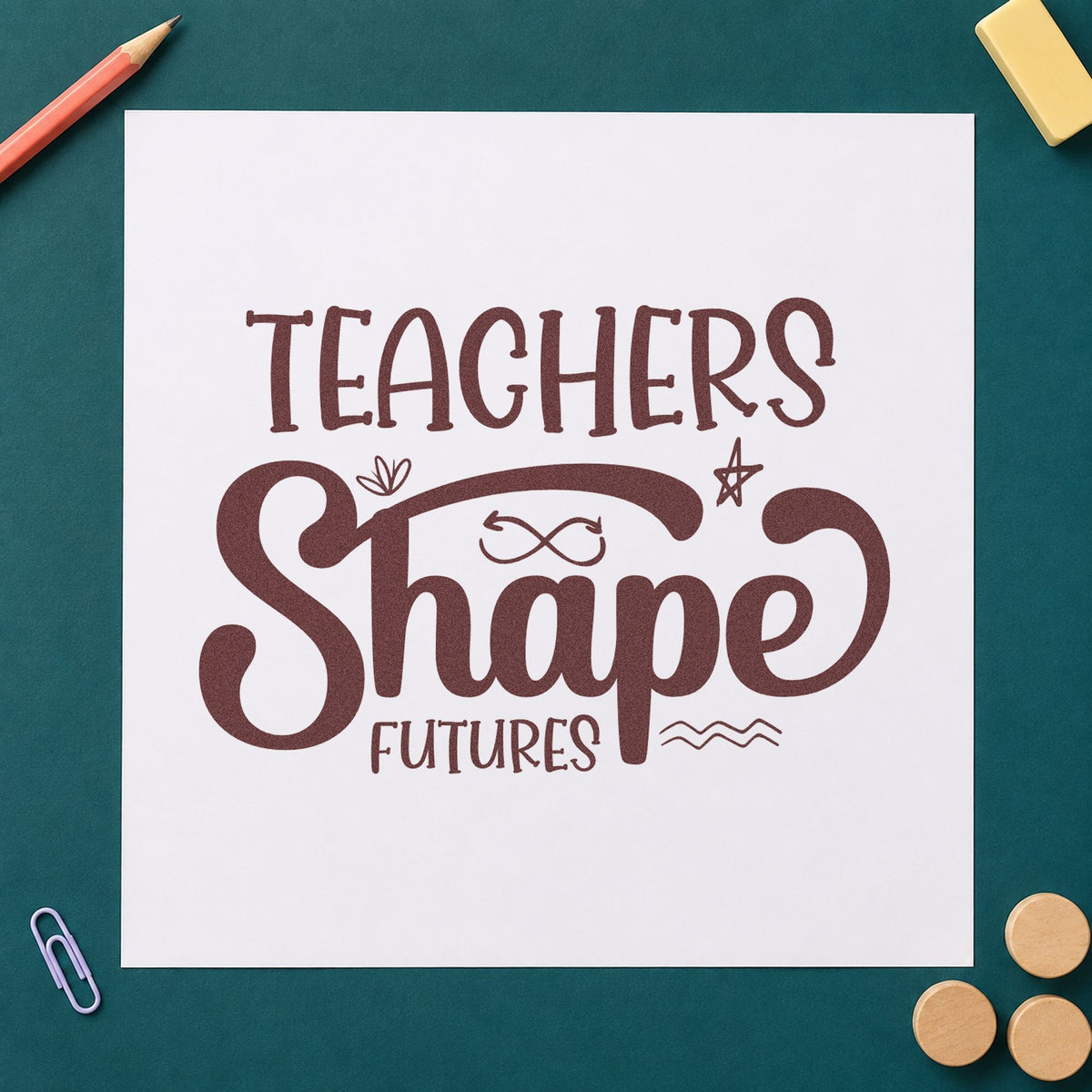 Teachers Shape Futures Arrow Loop Pre-Inked Stamp – Slim in use 4