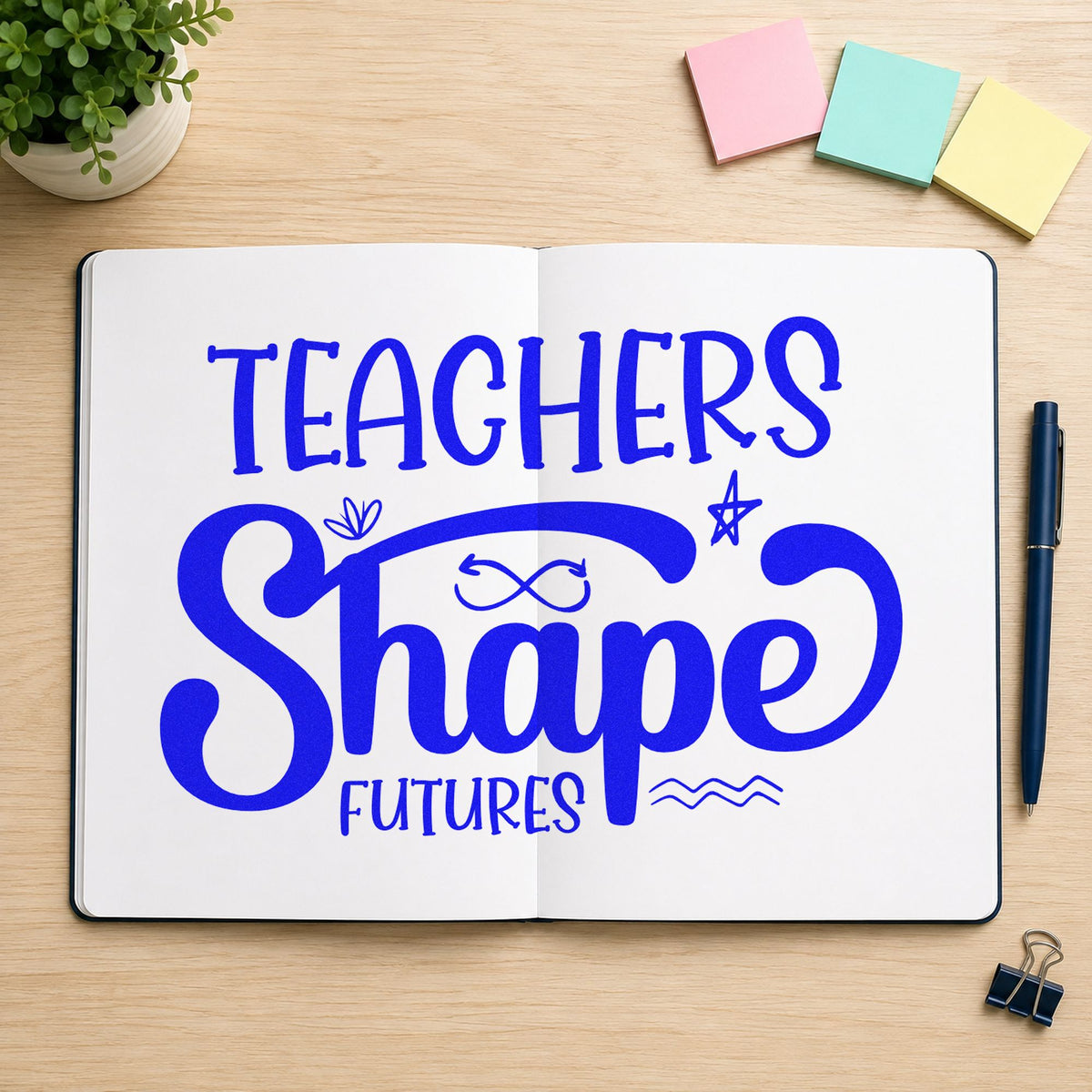 Teachers Shape Futures Arrow Loop Hand Stamp – Duo in use 5