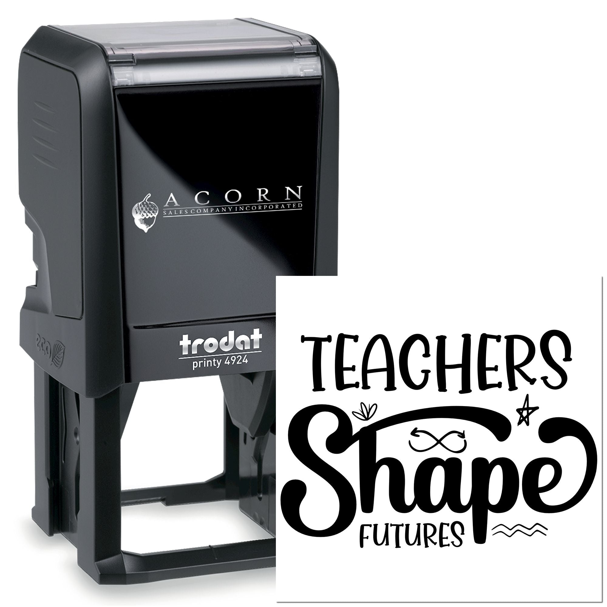 Custom teacher self-inking rubber stamp with Teachers Shape Futures imprint for classroom use.