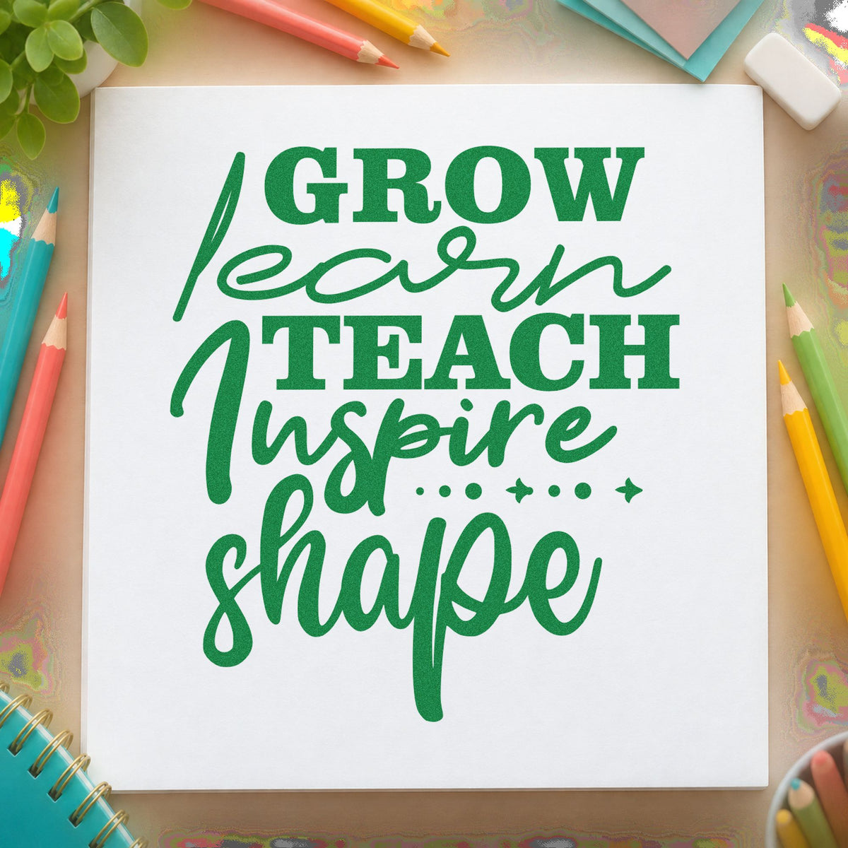 Teach And Inspire Diamond Word Stack Pre-Inked Stamp – PSI in use 3