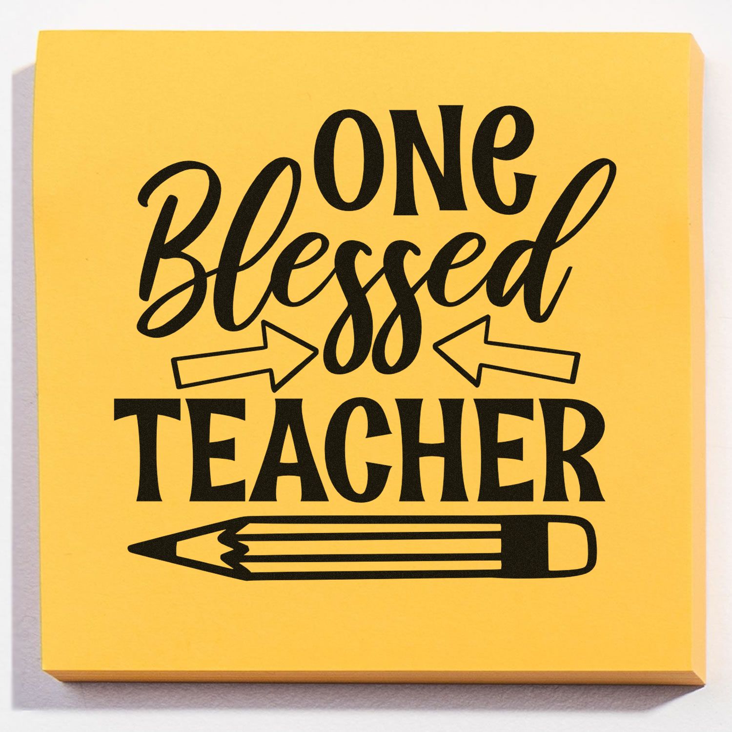 One Blessed Teacher rubber stamp design with pencil icon, ideal for teacher appreciation cards, classroom crafts, and gifts.