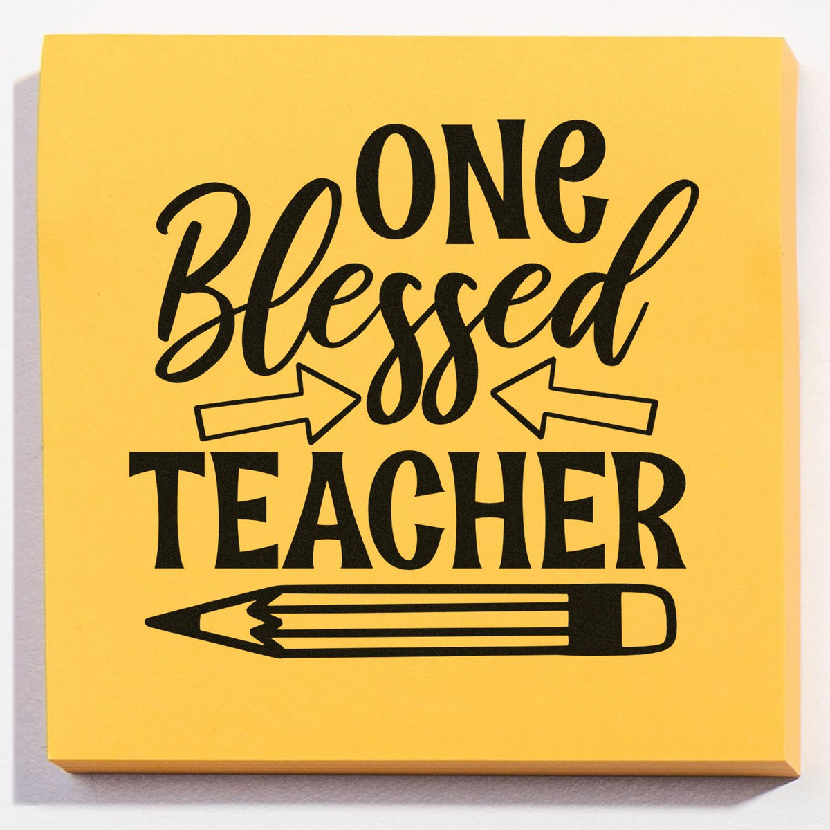 One Blessed Teacher rubber stamp design with pencil icon for teacher appreciation cards, notes, and classroom crafts.