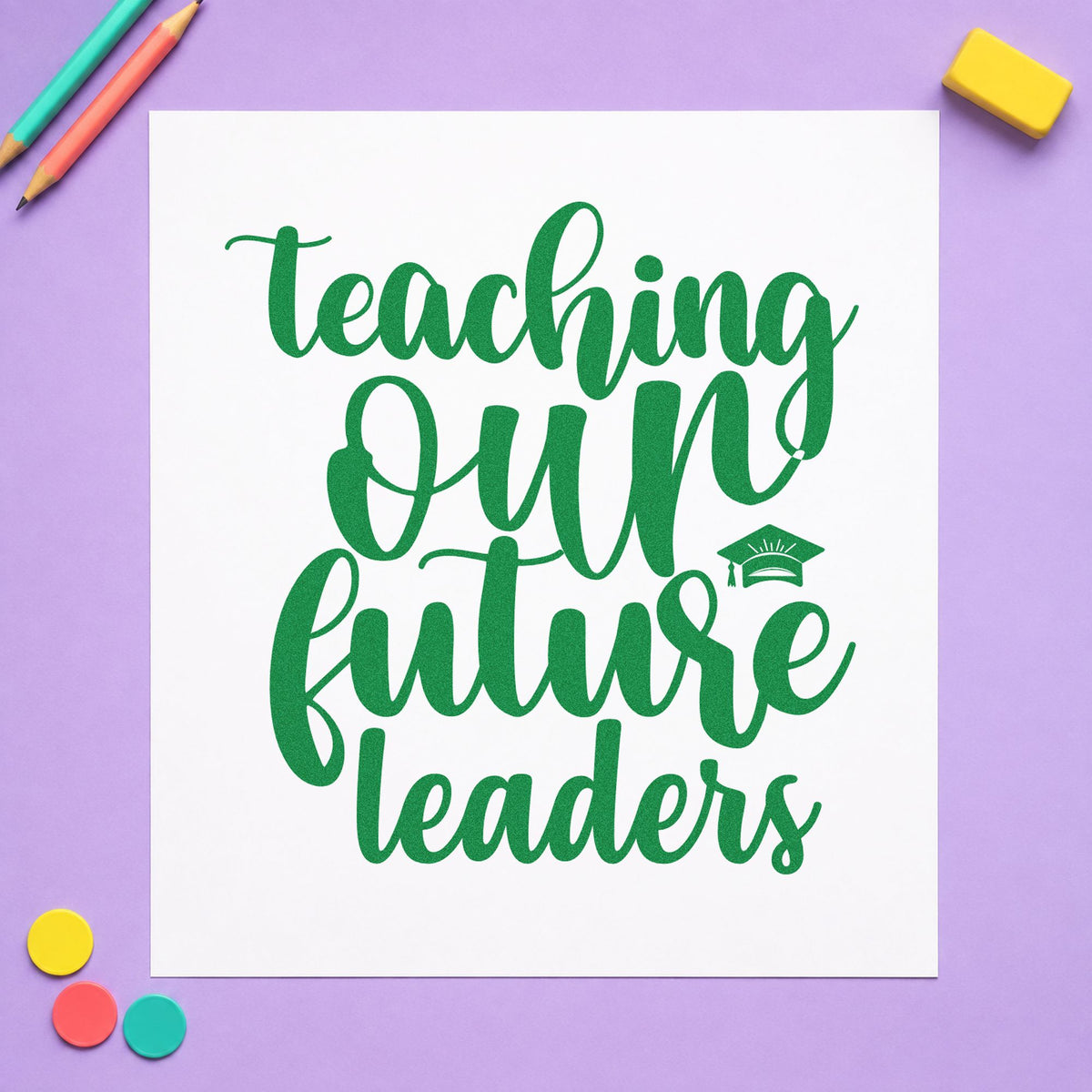 Teaching Our Future Leaders Cap Script Lettering PSI Pre-Inked Stamp in use 3