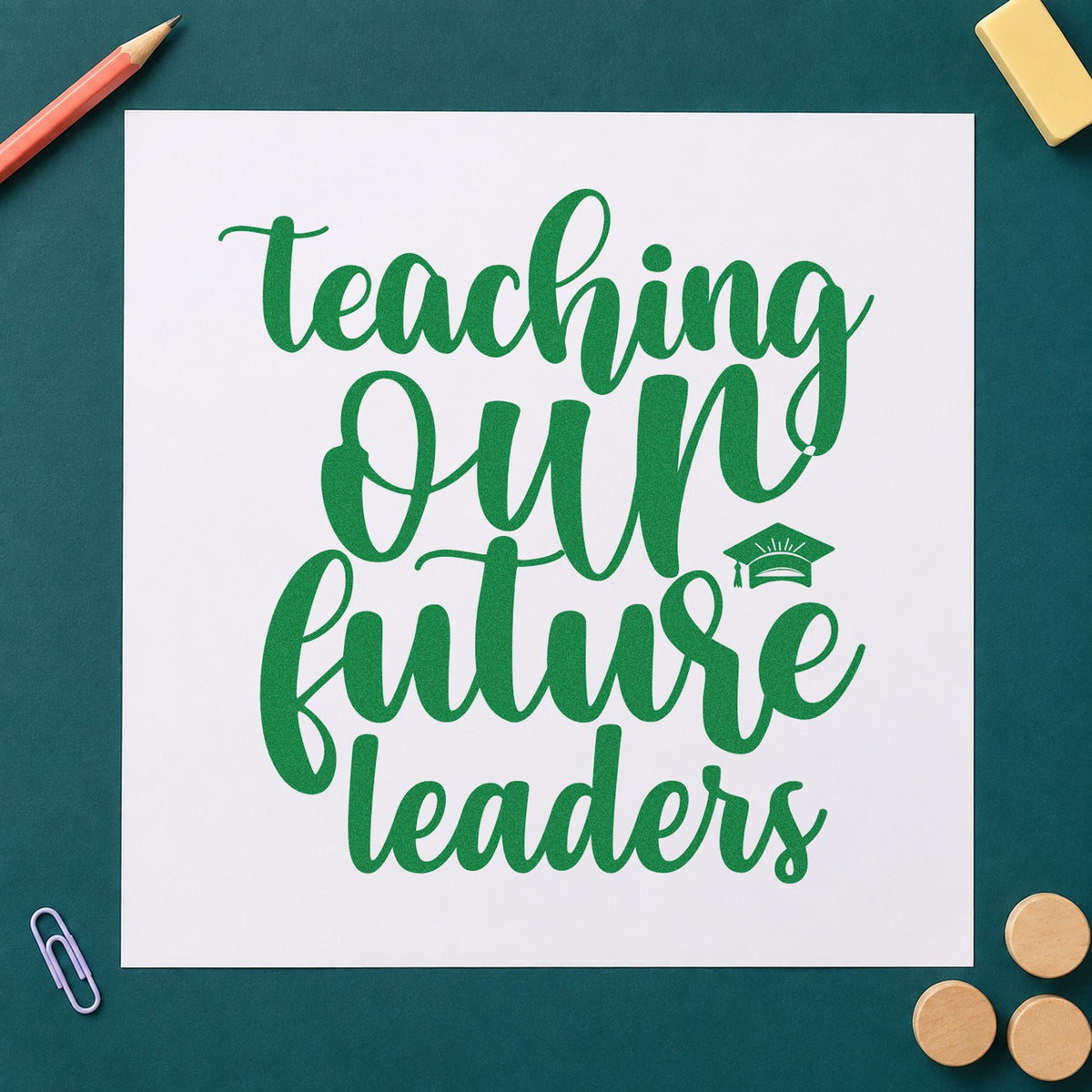 Teaching Our Future Leaders Cap Script Lettering PSI Pre-Inked Stamp in use 8