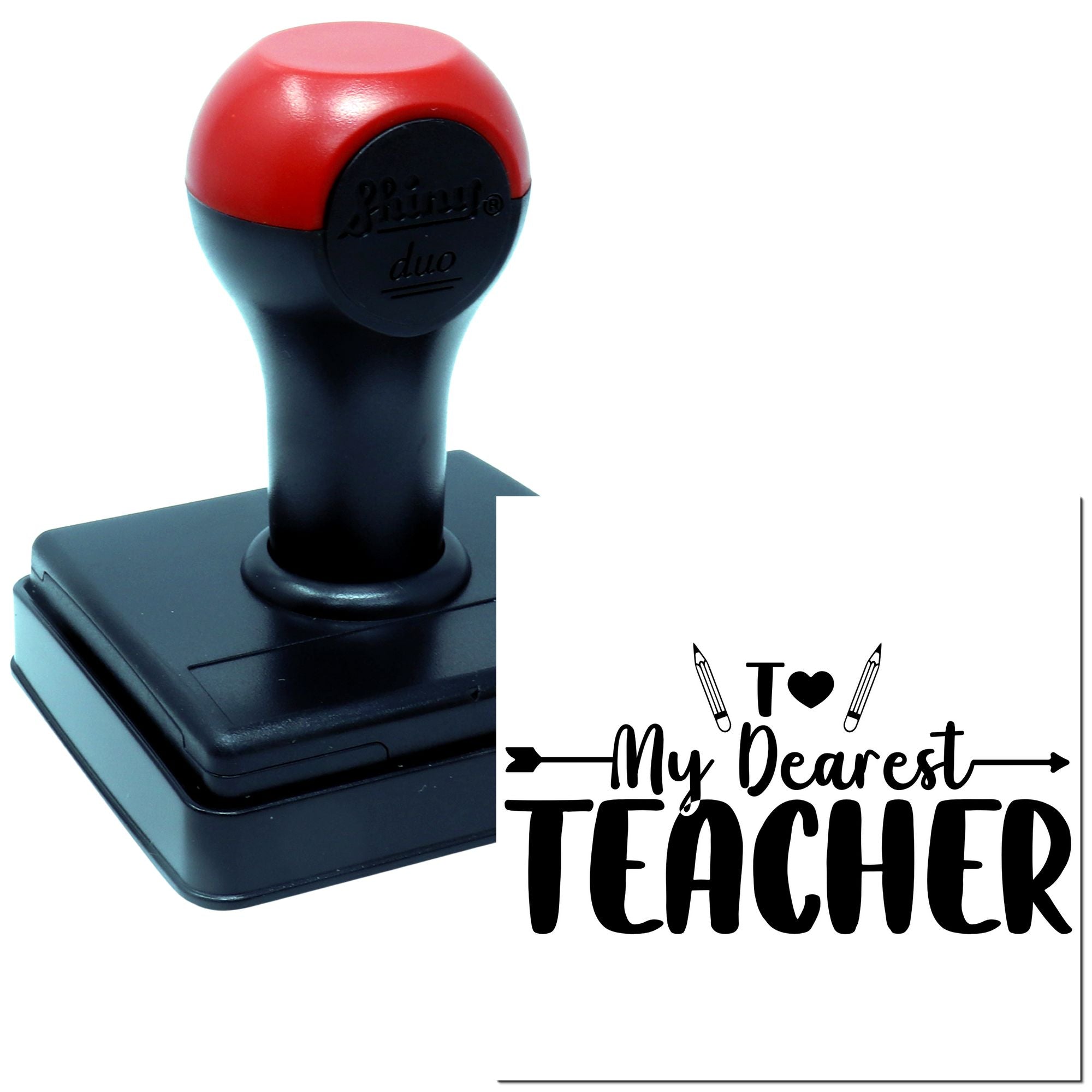Custom rubber stamp with To My Dearest Teacher design, perfect for teacher gifts, classroom notes, and scrapbook use.