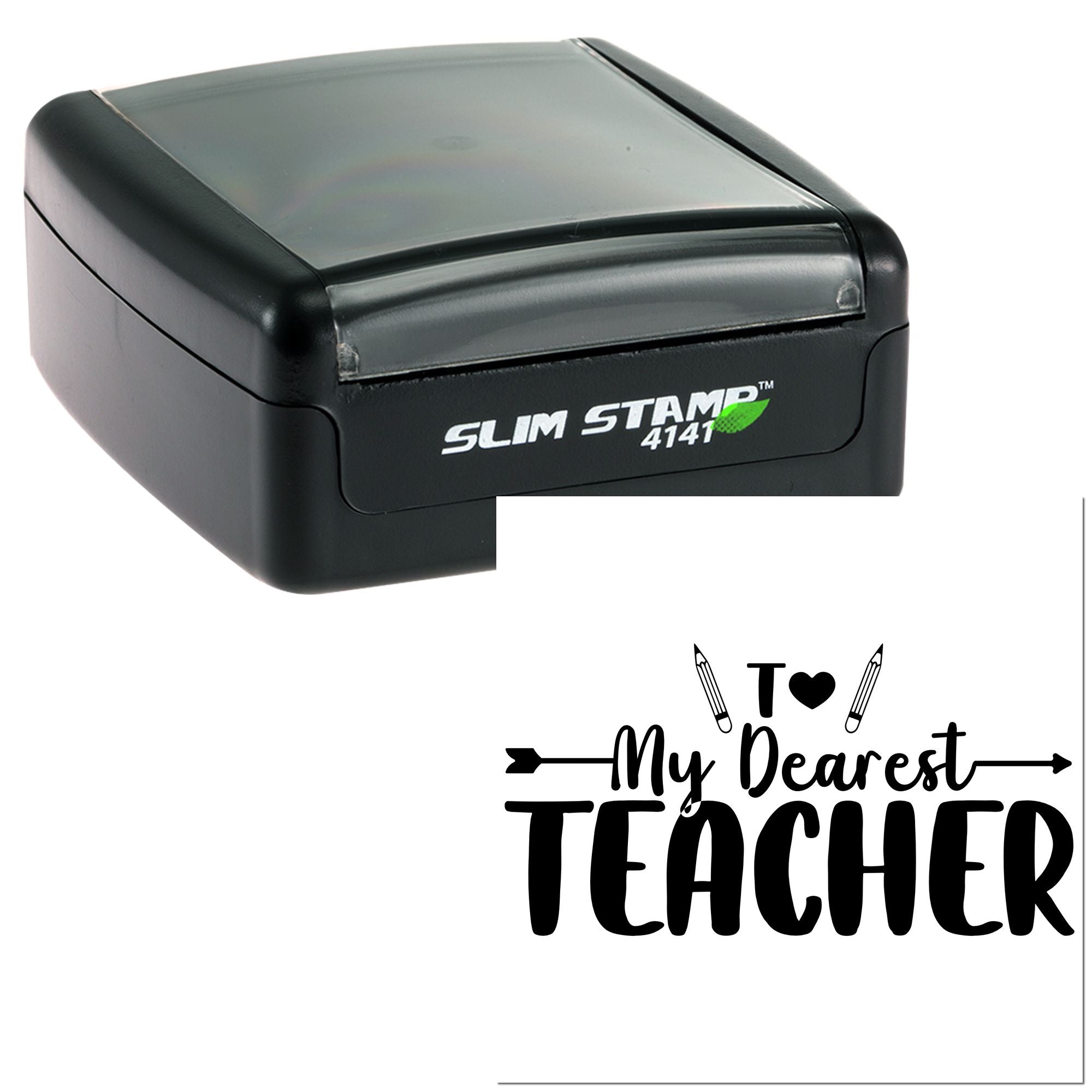 Slim Stamp 4141 self-inking teacher rubber stamp with To My Dearest Teacher design for classroom notes and gifts.
