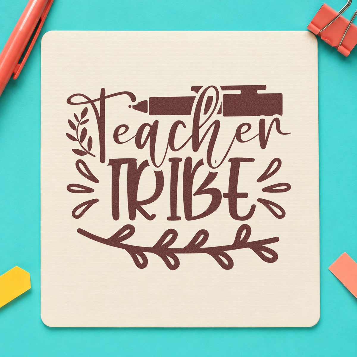 Teacher Tribe Pen And Leaves Leafy Branches Hand Stamp – Duo in use 4
