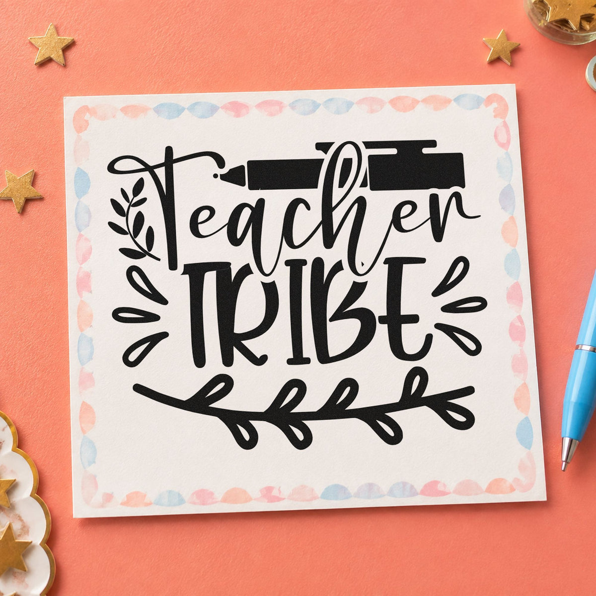 Teacher Tribe Pen And Leaves Leafy Branches Hand Stamp – Duo in use 9