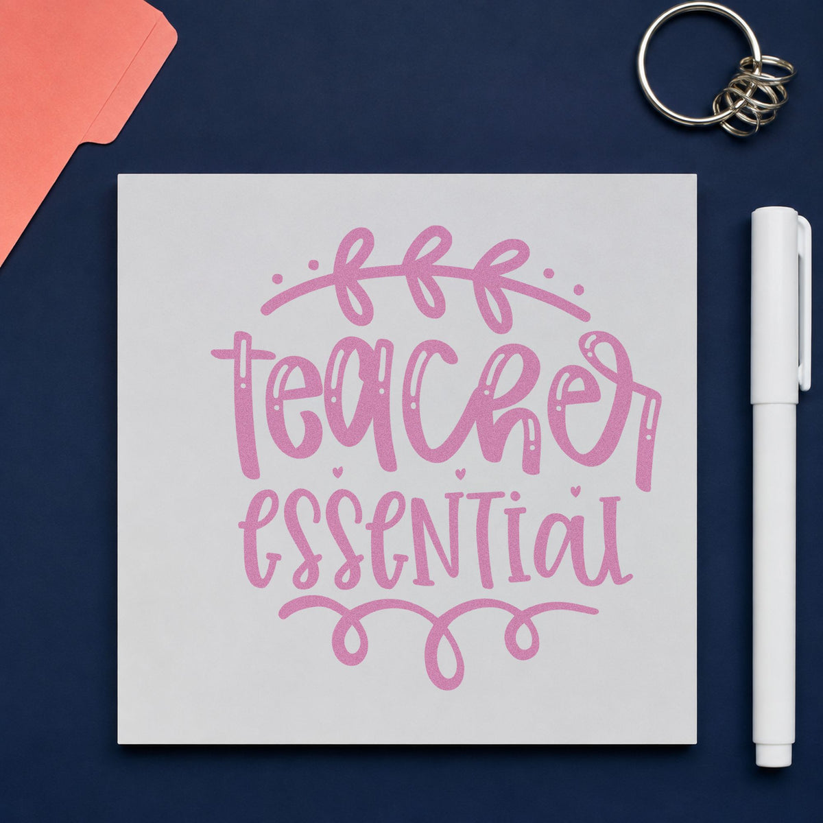 Teacher Essential Leafy Flourish Rubber Stamp – Duo Hand in use 10