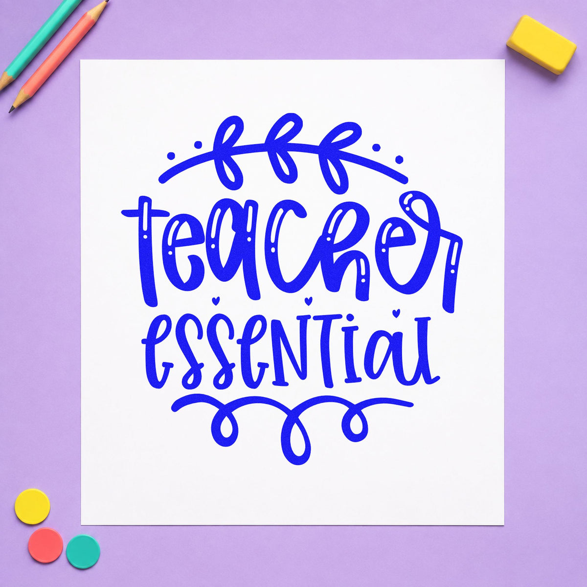 Teacher Essential Leafy Flourish Rubber Stamp – Duo Hand in use 5