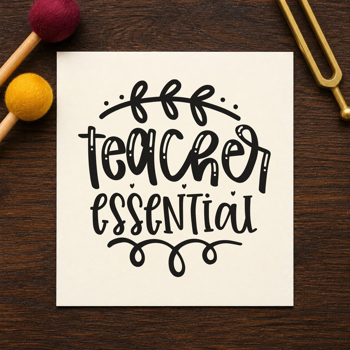 Teacher Essential Leafy Flourish Rubber Stamp – Duo Hand in use 9