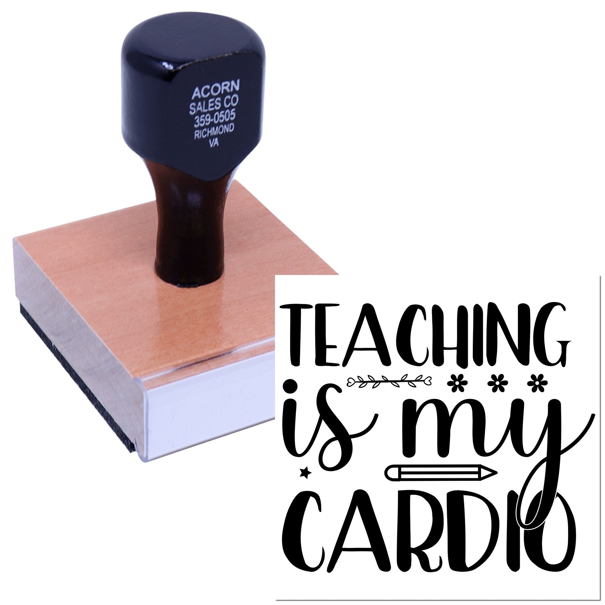 Custom rubber stamp with Teaching Is My Cardio design for teacher gifts, classroom crafts, and personalized stationery.