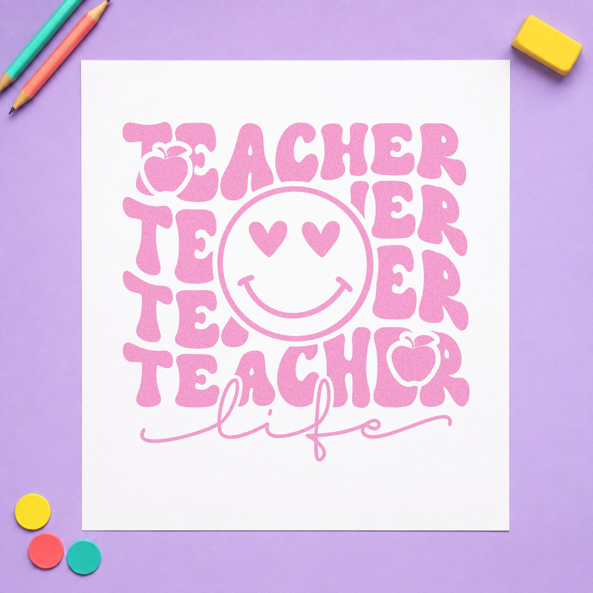 Teacher Life Smiley Repeat With Hearts Rubber Stamp – Wood Handle in use 10