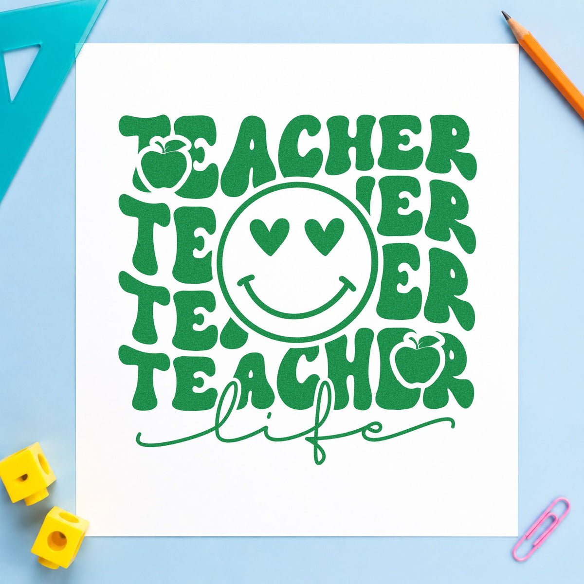 Teacher Life Smiley Repeat With Hearts Duo Hand Stamp in use 3