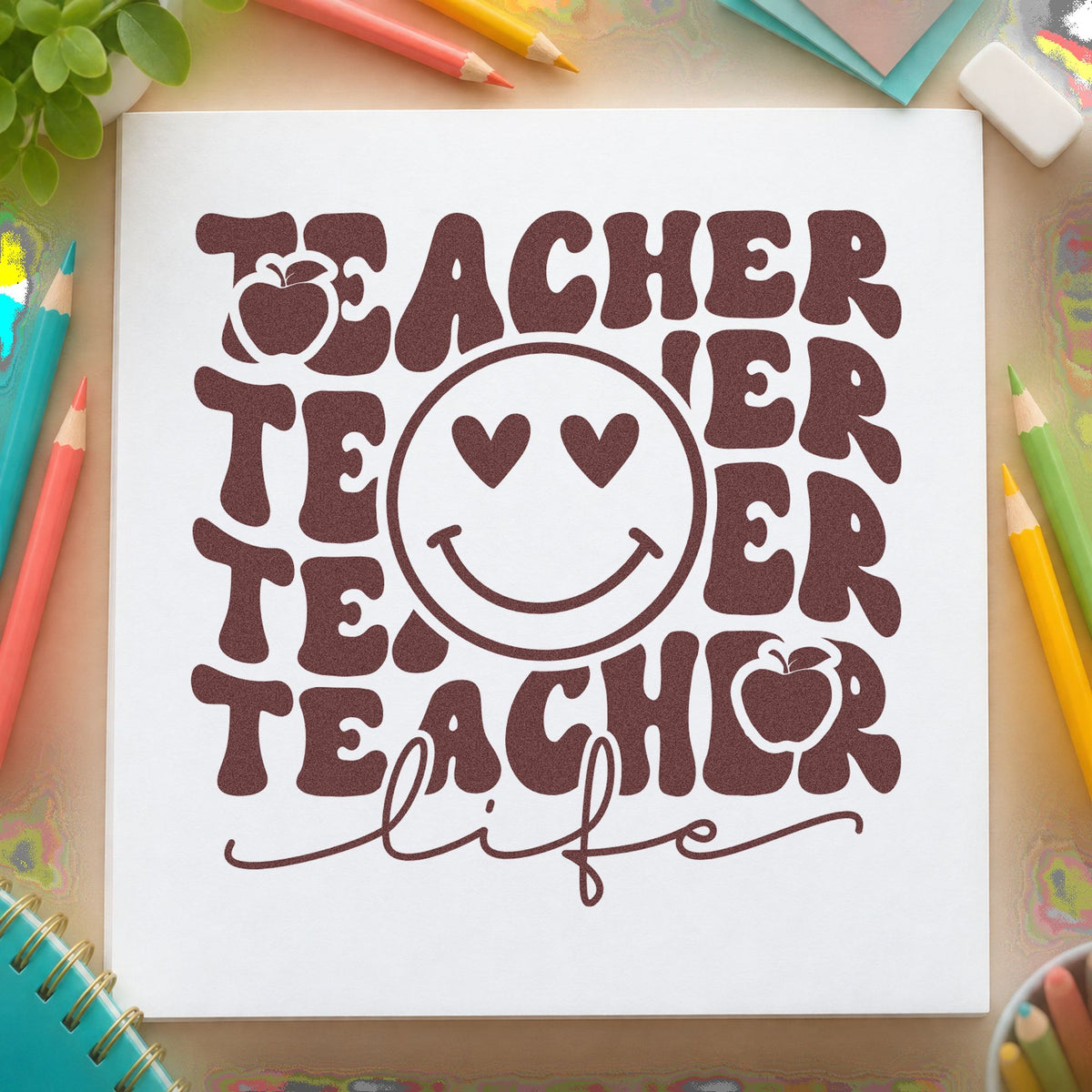 Teacher Life Smiley Repeat With Hearts Duo Hand Stamp in use 4