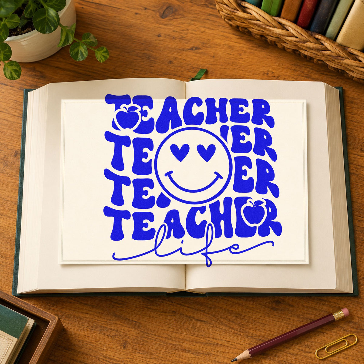 Teacher Life Smiley Repeat With Hearts Duo Hand Stamp in use 5
