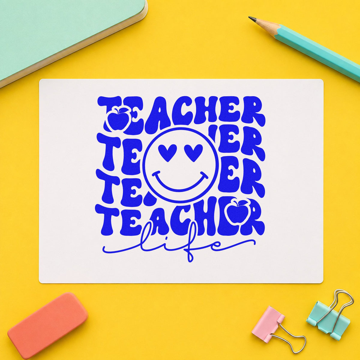 Teacher Life Smiley Repeat With Hearts Duo Hand Stamp in use 6