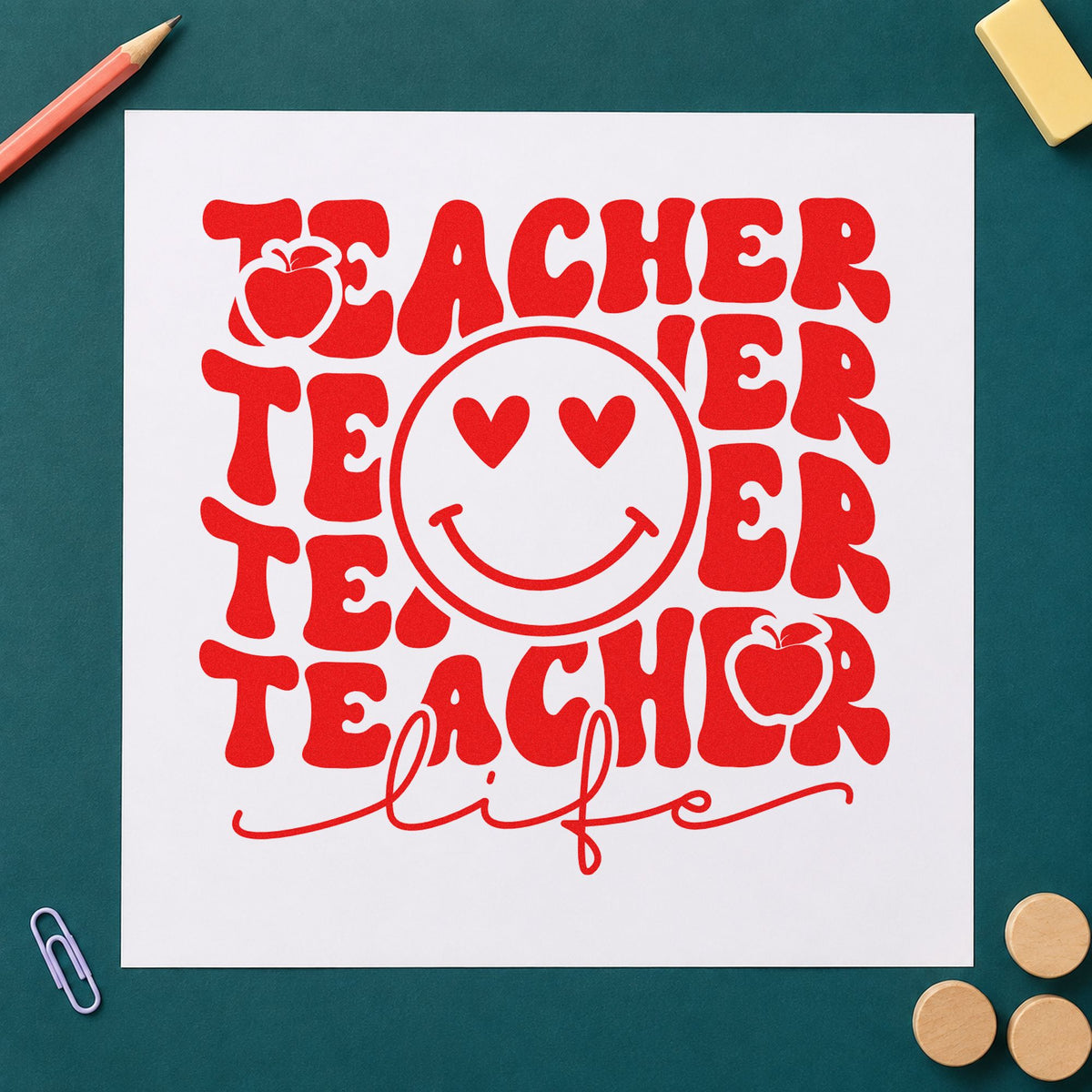 Teacher Life Smiley Repeat With Hearts Duo Hand Stamp in use 7