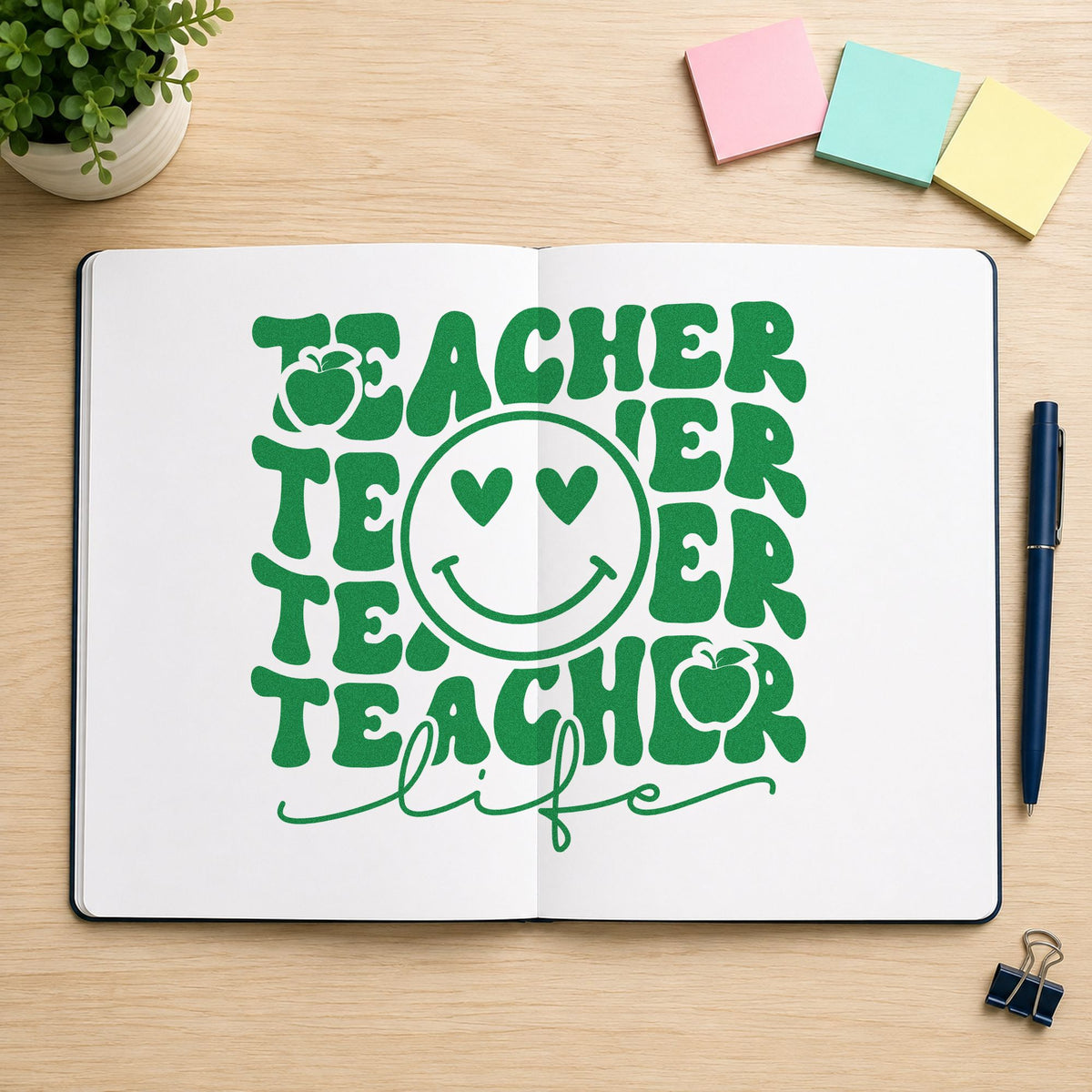 Teacher Life Smiley Repeat With Hearts Duo Hand Stamp in use 8