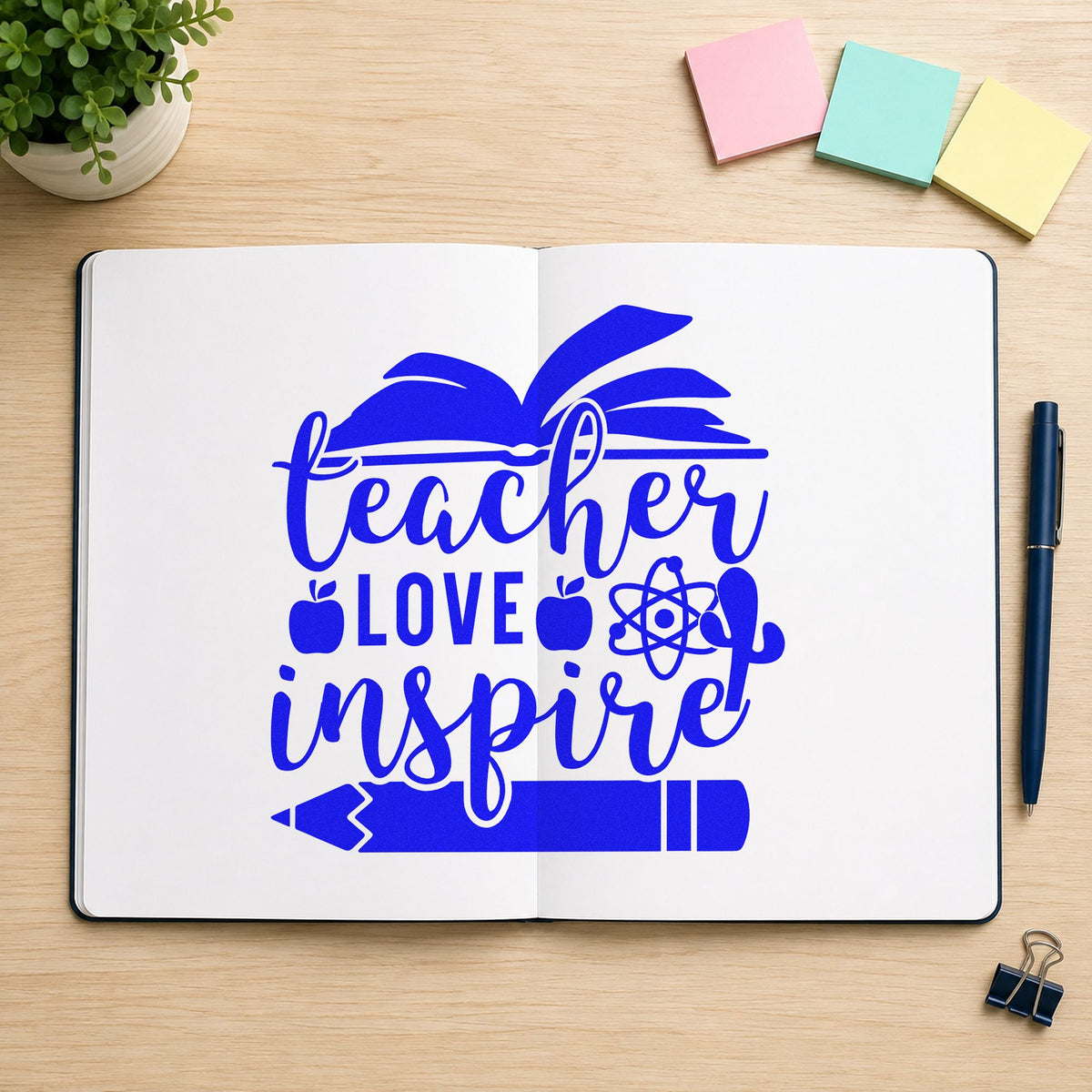 Teacher Love Inspire Learning Icons Pre-Inked Stamp – PSI in use 5