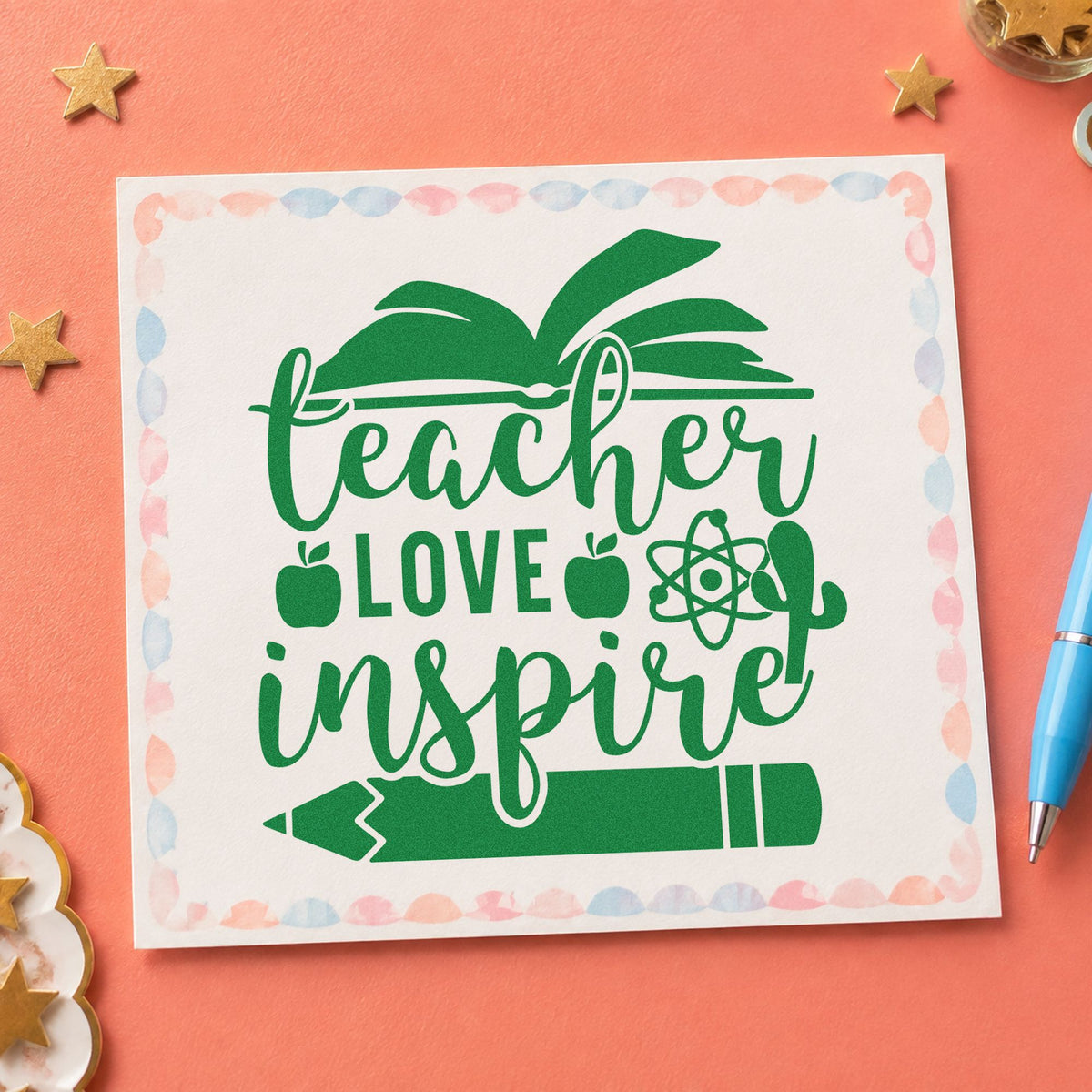 Self-Inking Teacher Love Inspire Learning Icons Stamp in use 8