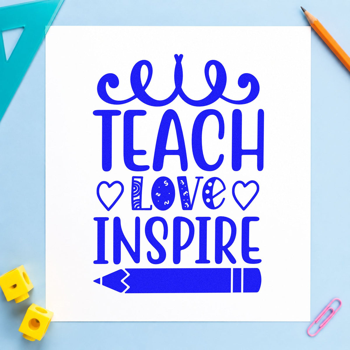Duo Hand Teach Love Inspire Hearts Pencil Rubber Stamp in use 5