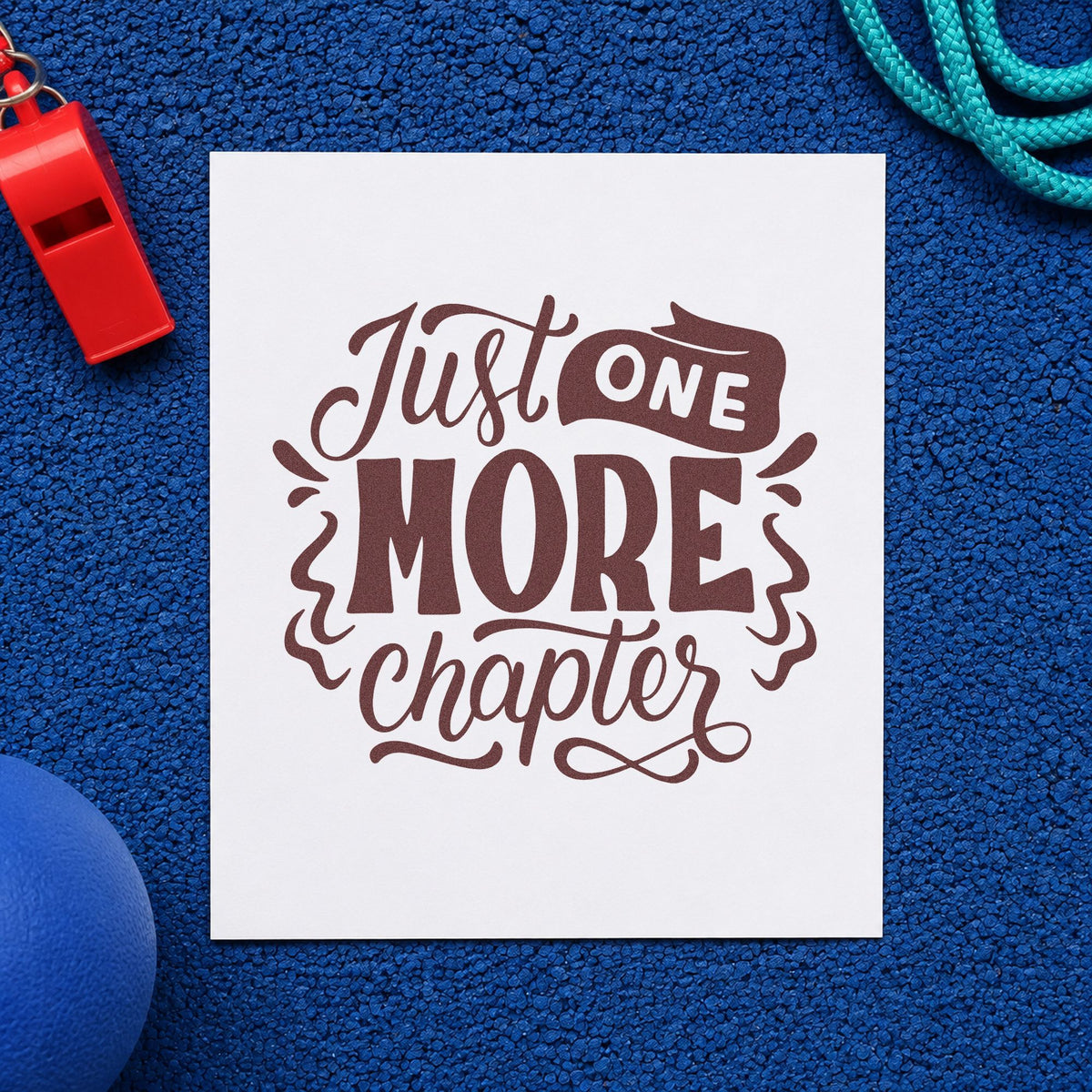 Just One More Chapter rubber stamp printed in brown ink, ready for bedside tin labels and similar paper crafts.