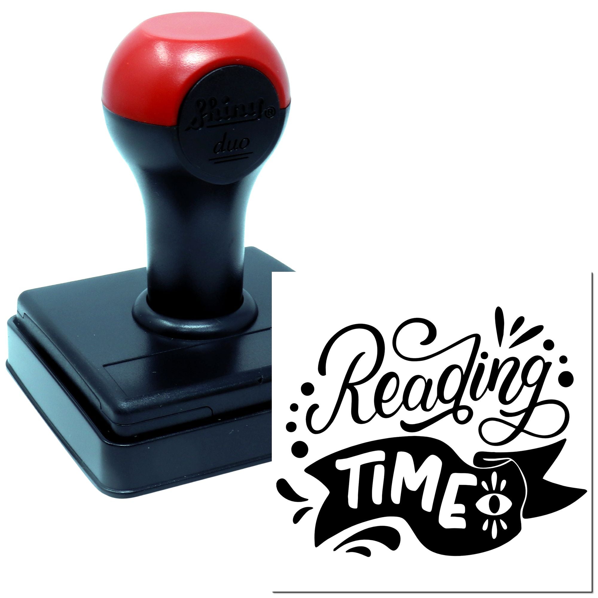 Custom self-inking rubber stamp with Reading Time design, ideal for classroom reading incentives and book-themed projects.