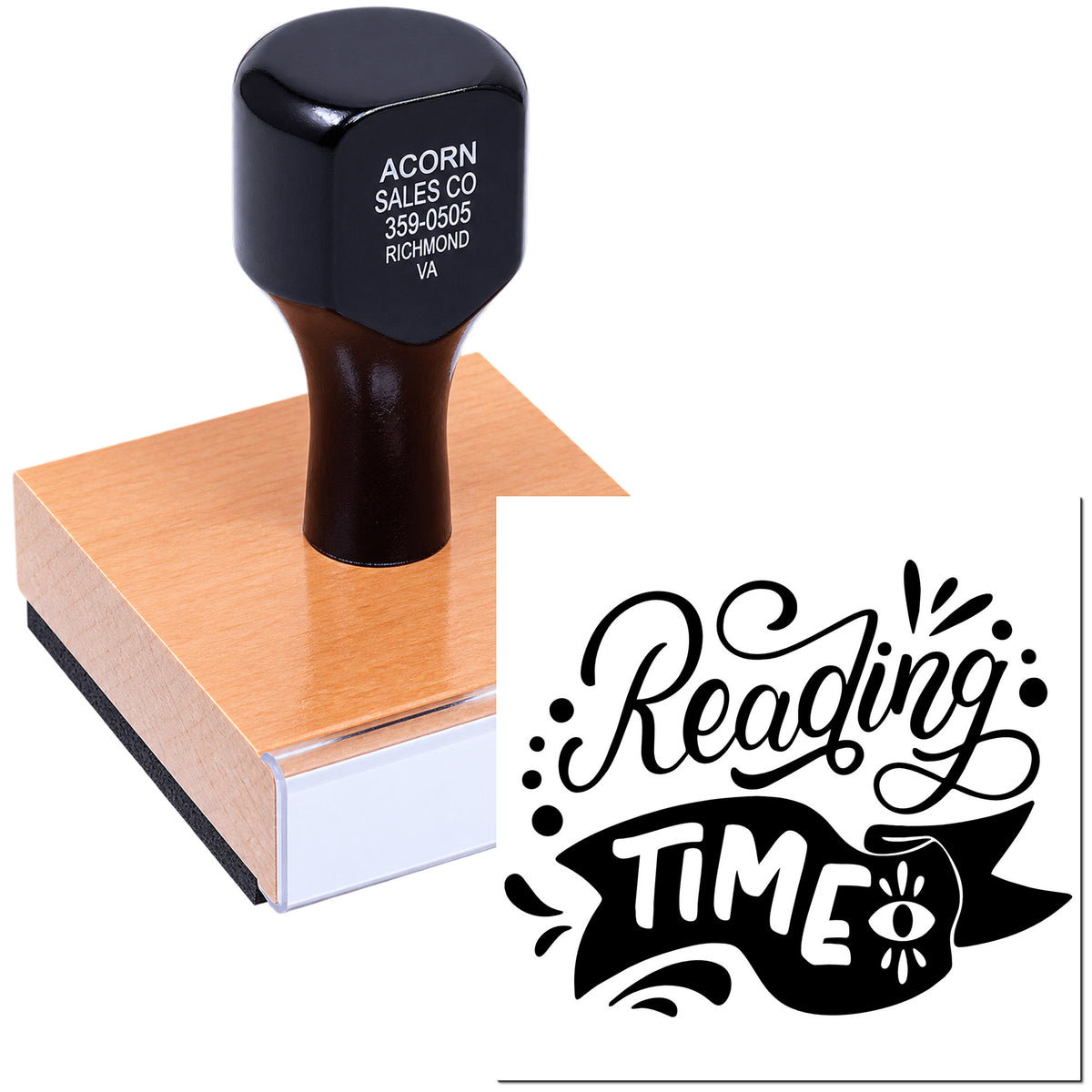 Custom rubber stamp with Reading Time design, ideal for books, teachers, libraries, and reading incentive programs.