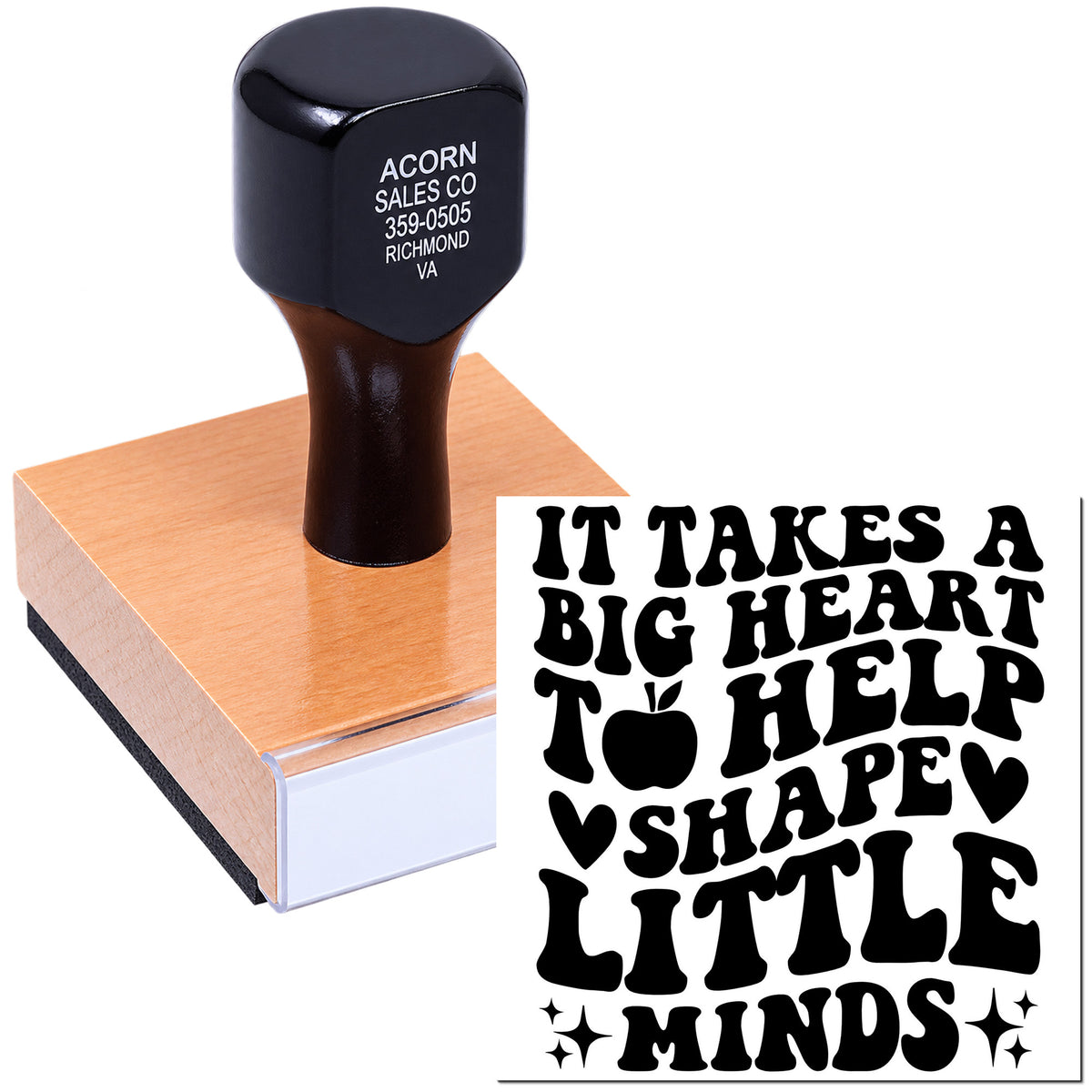 Custom teacher rubber stamp with quote, It takes a big heart to help shape little minds, for classroom encouragement and grading.